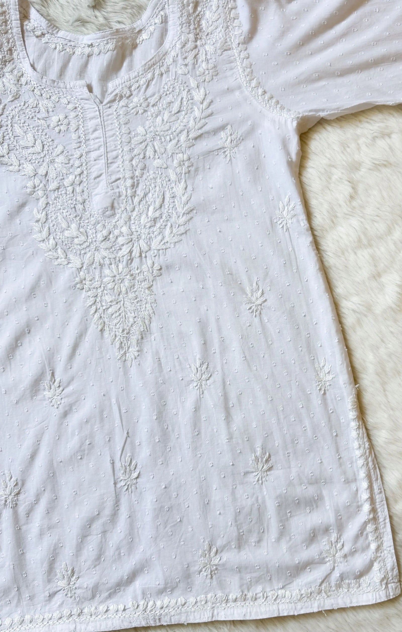 Huda White Pure Cotton Chikankari Short Kurti