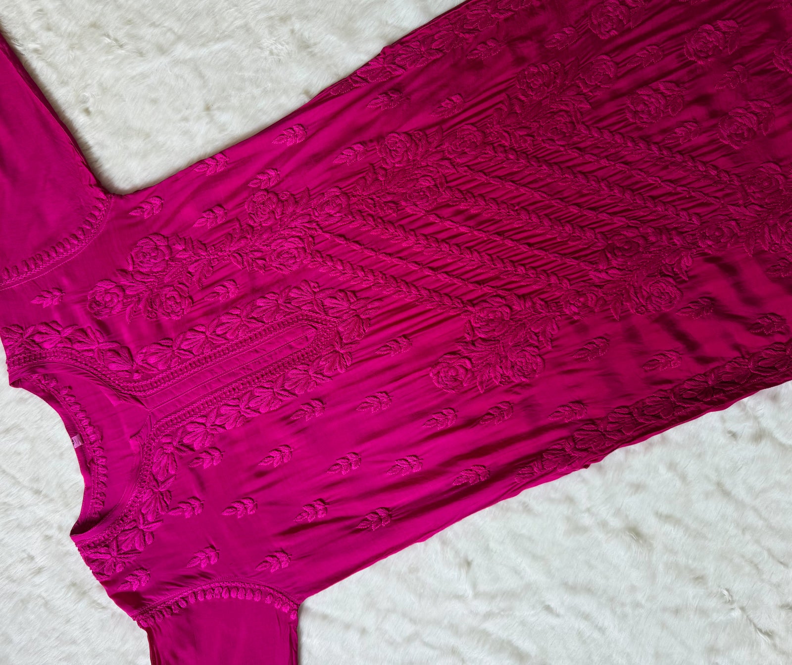 Mira Hot Pink 3D Chikankari Pure Muslin Silk Kurta Bottom Set