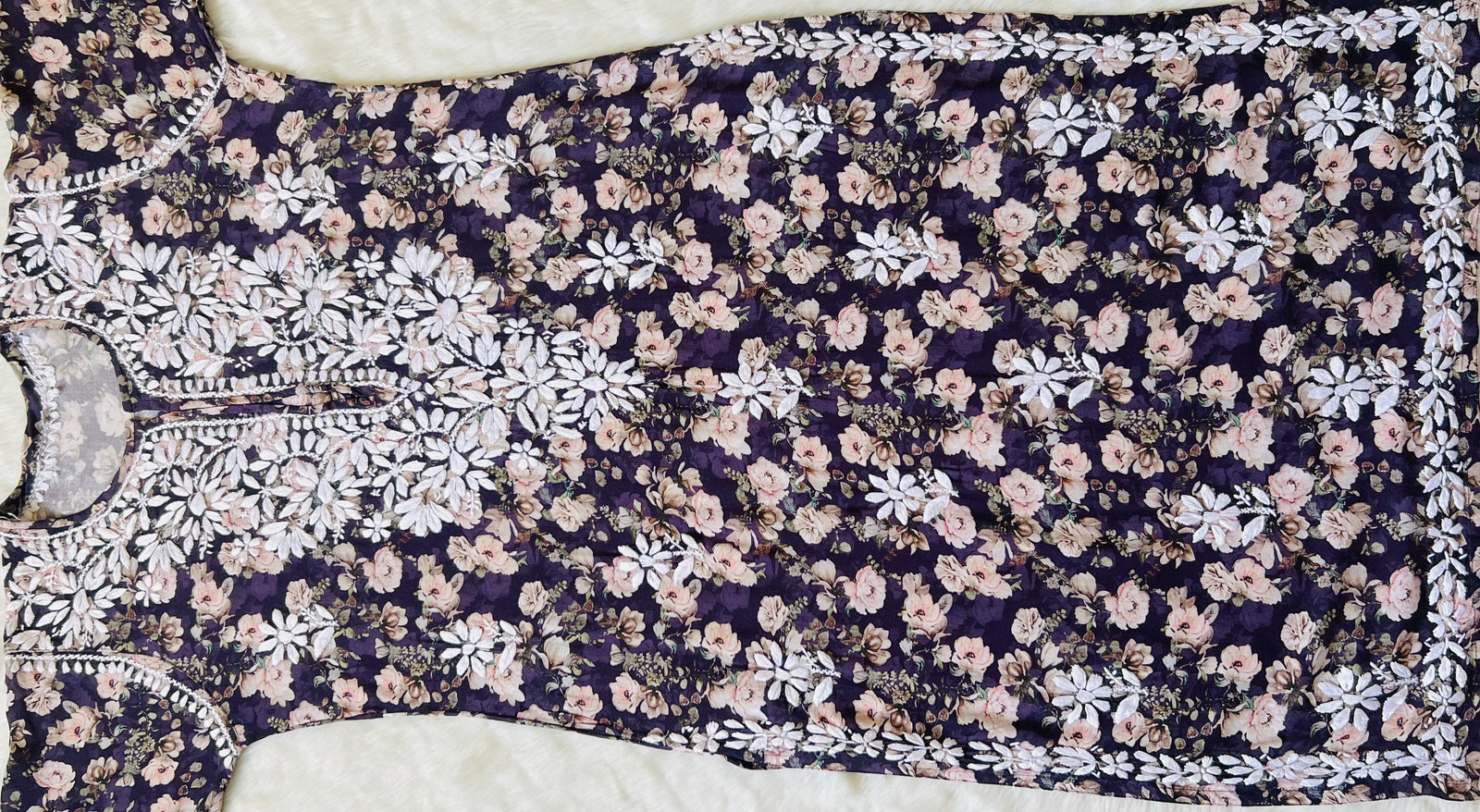 Iqra Purple Floral Printed Rayon Chikankari Kurta