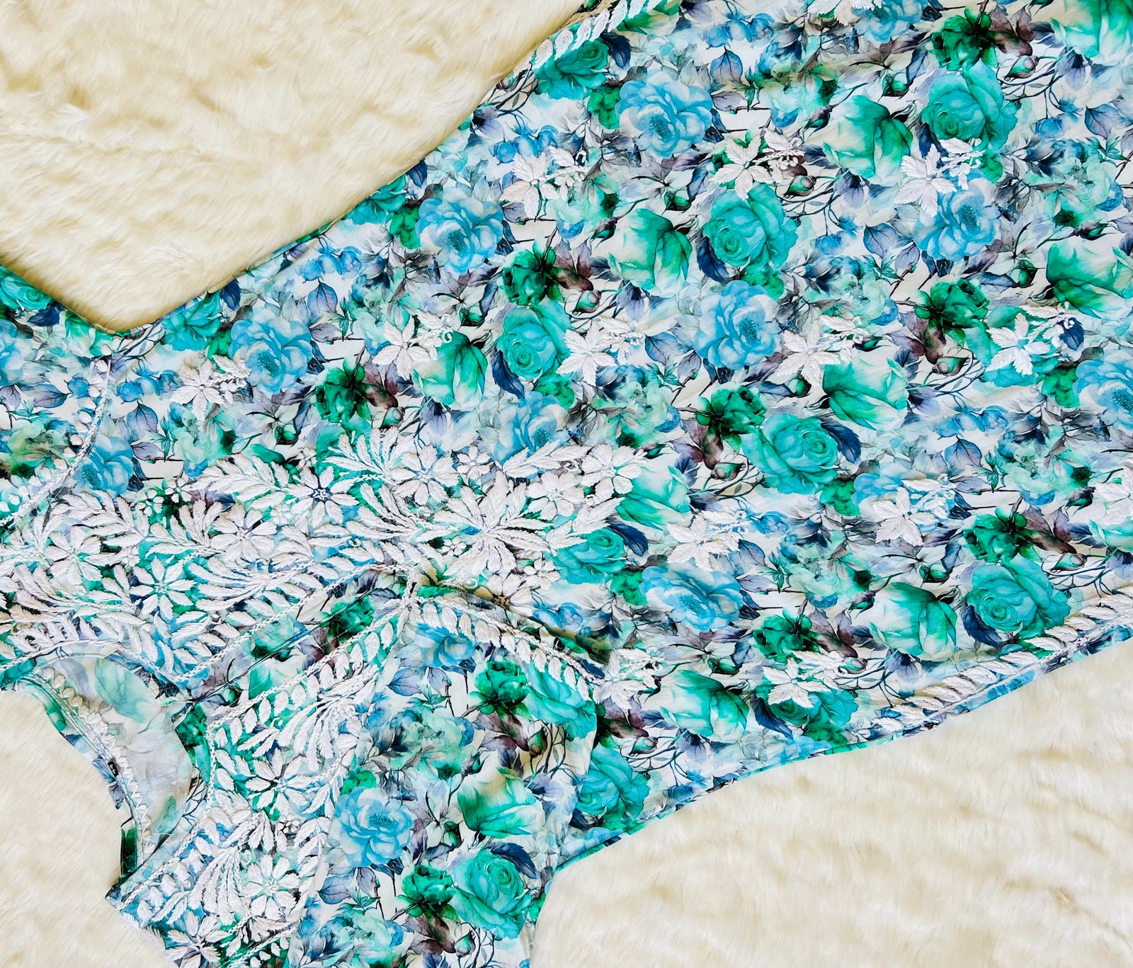 Kiara Green Roses Printed Rayon Chikankari Kurta