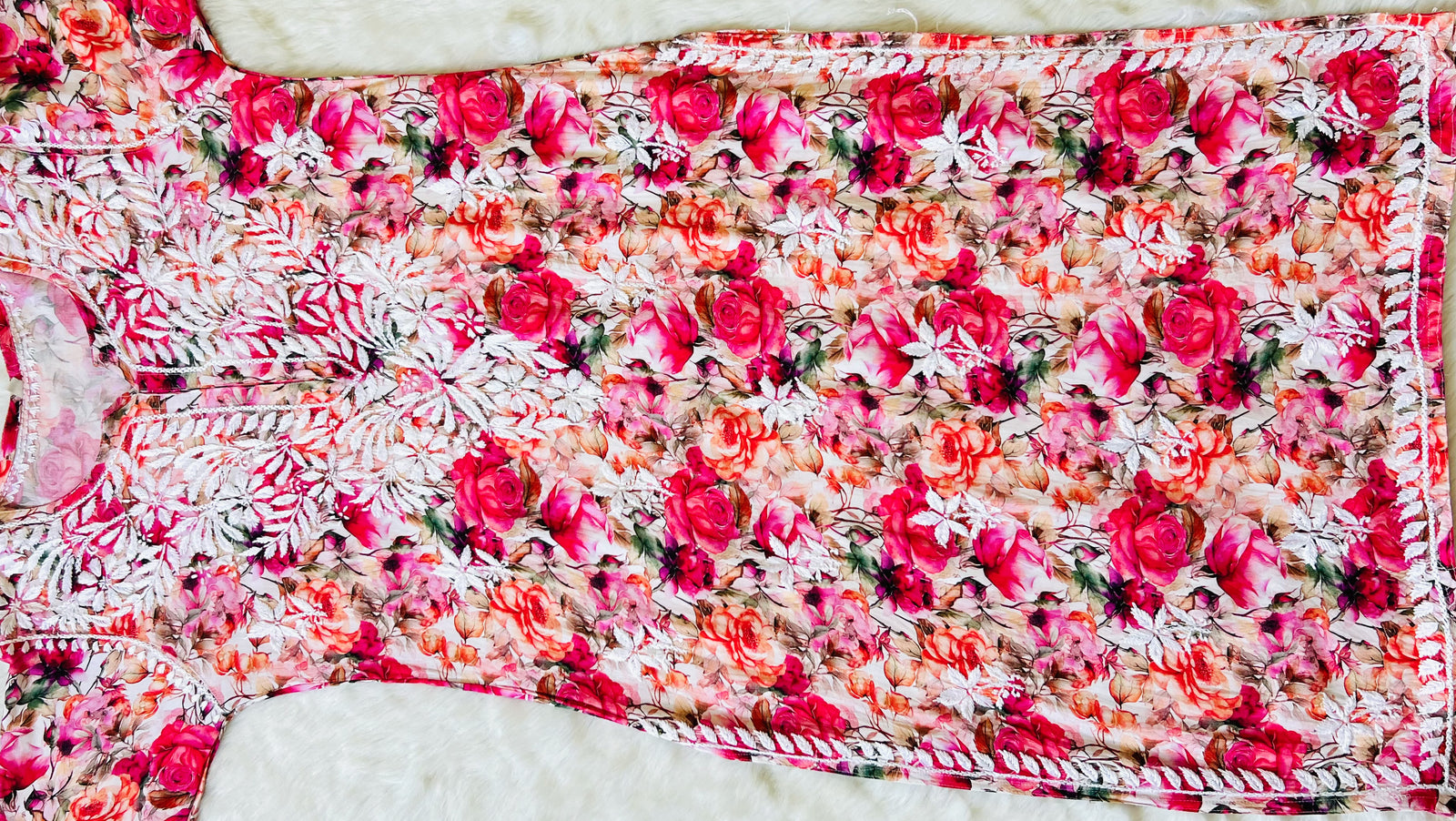 Kiara Pink Roses Printed Rayon Chikankari Kurta