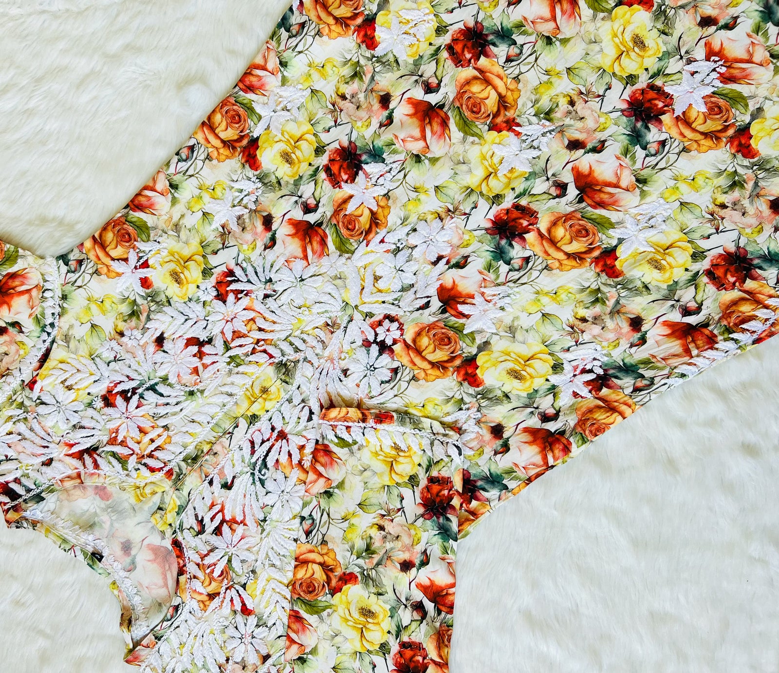 Kiara Yellow Roses Printed Rayon Chikankari Kurta