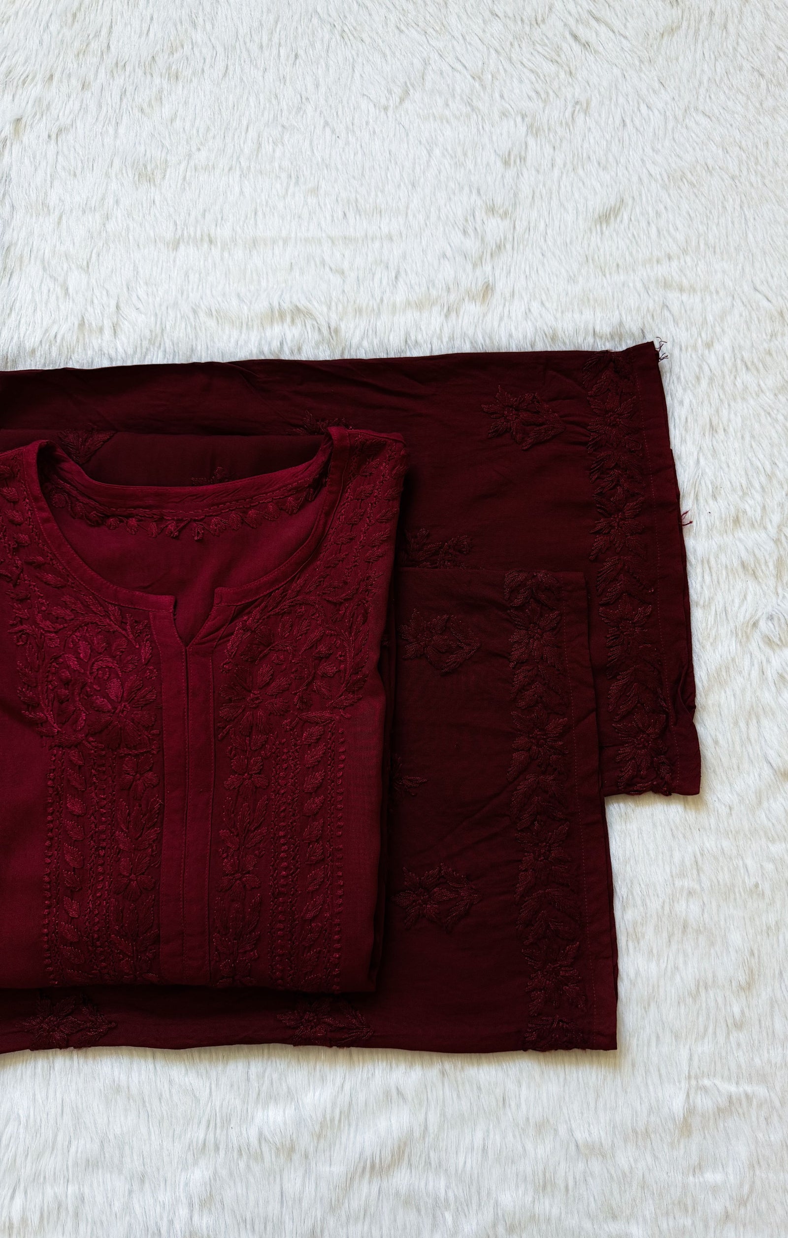 Leela Maroon Rayon Kurta Bottom Set with Self Chikankari Handwork