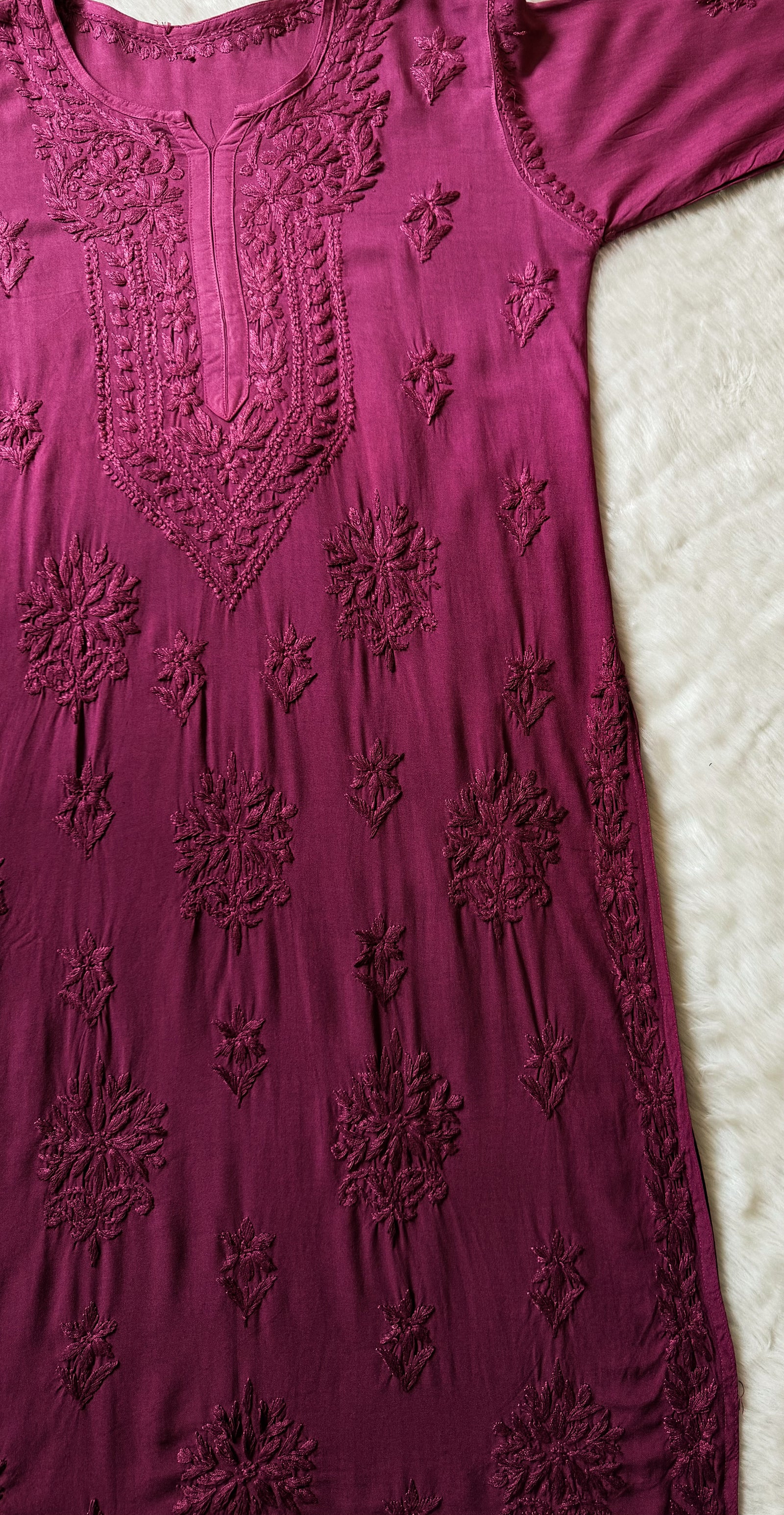 Leela Orchid Pink Rayon Kurta Bottom Set with Self Chikankari Handwork