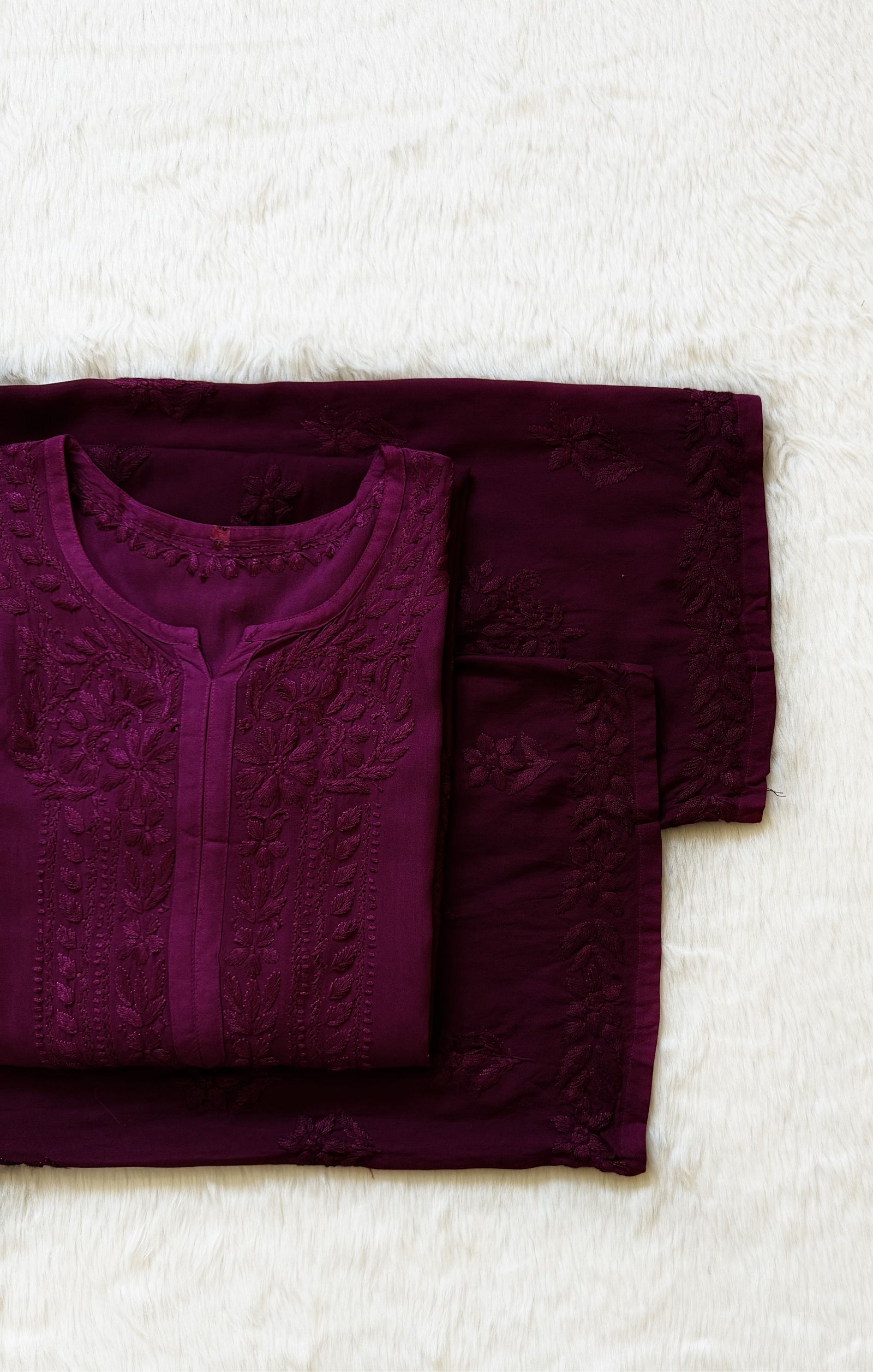 Leela Orchid Purple Rayon Kurta Bottom Set with Self Chikankari Handwork