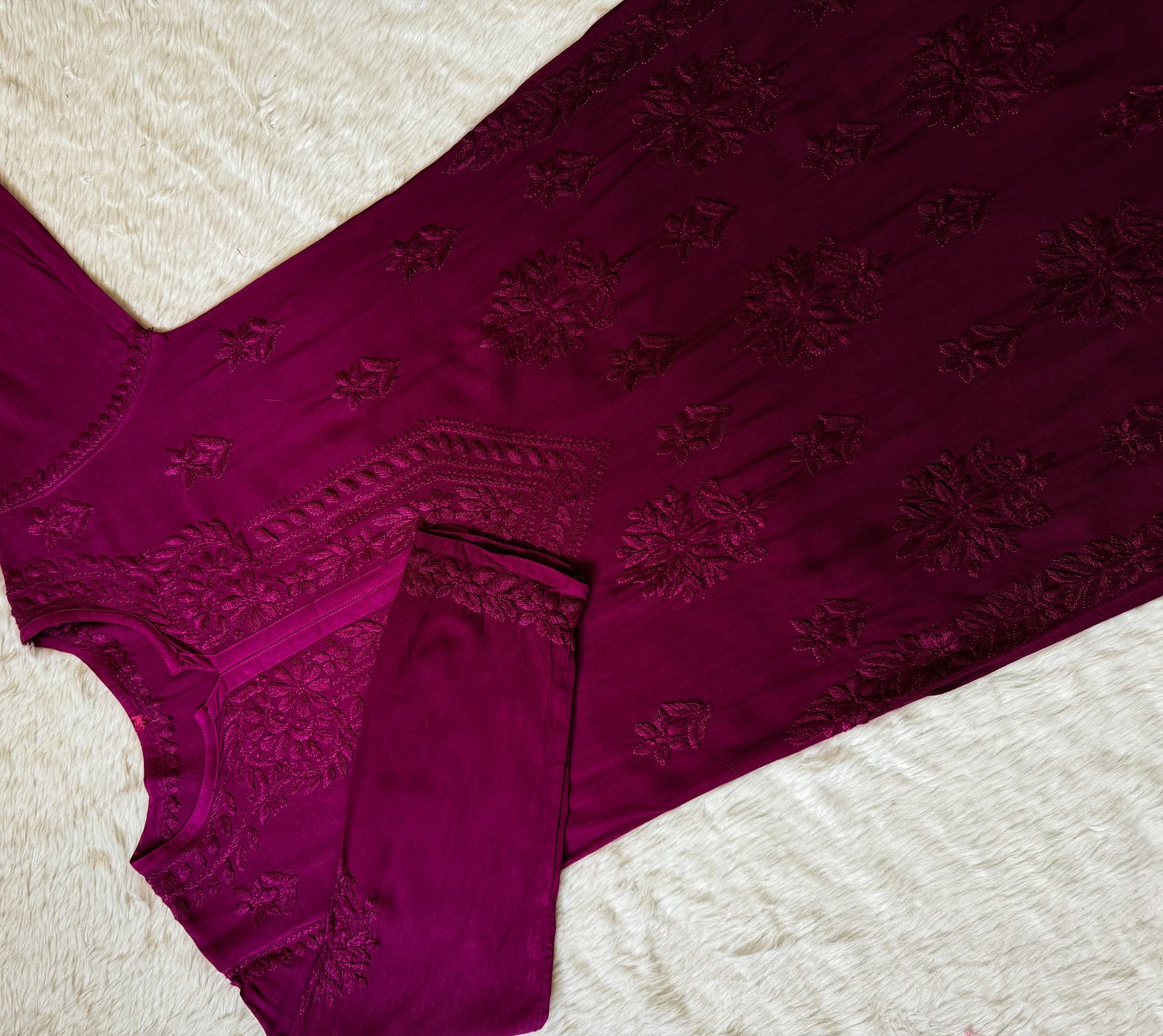 Leela Orchid Purple Rayon Kurta Bottom Set with Self Chikankari Handwork