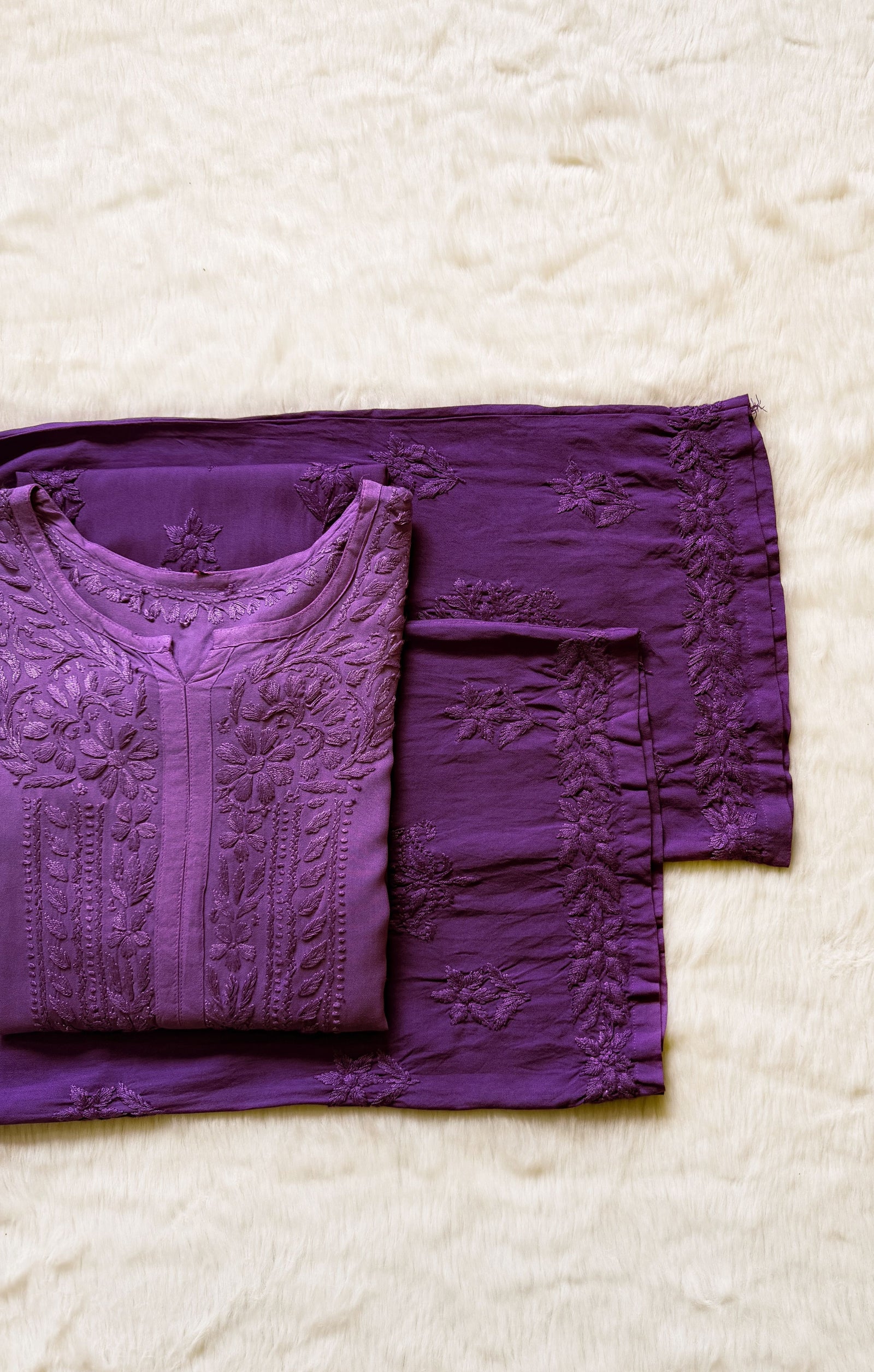Leela Purple Rayon Kurta Bottom Set with Self Chikankari Handwork
