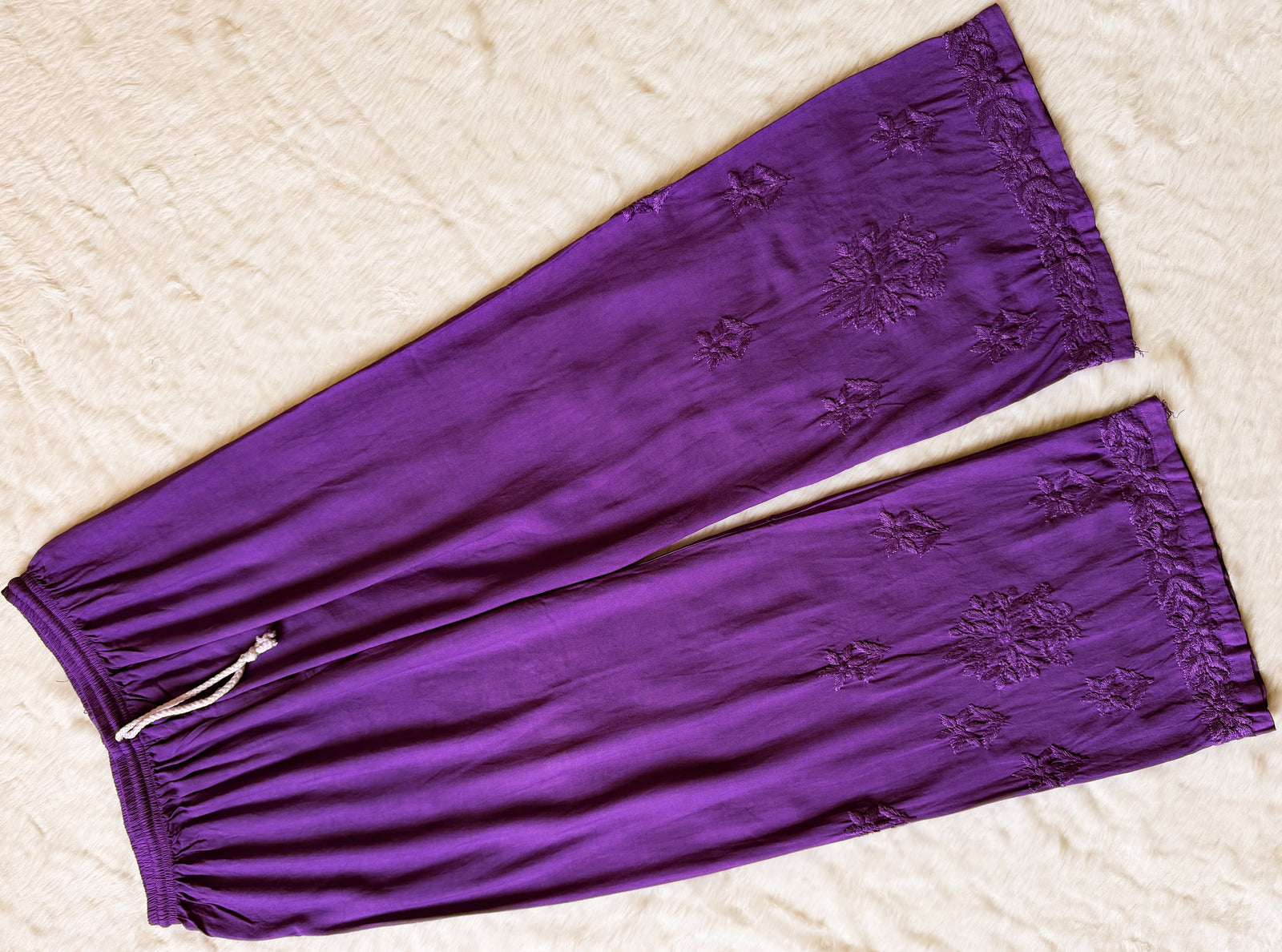 Leela Purple Rayon Kurta Bottom Set with Self Chikankari Handwork
