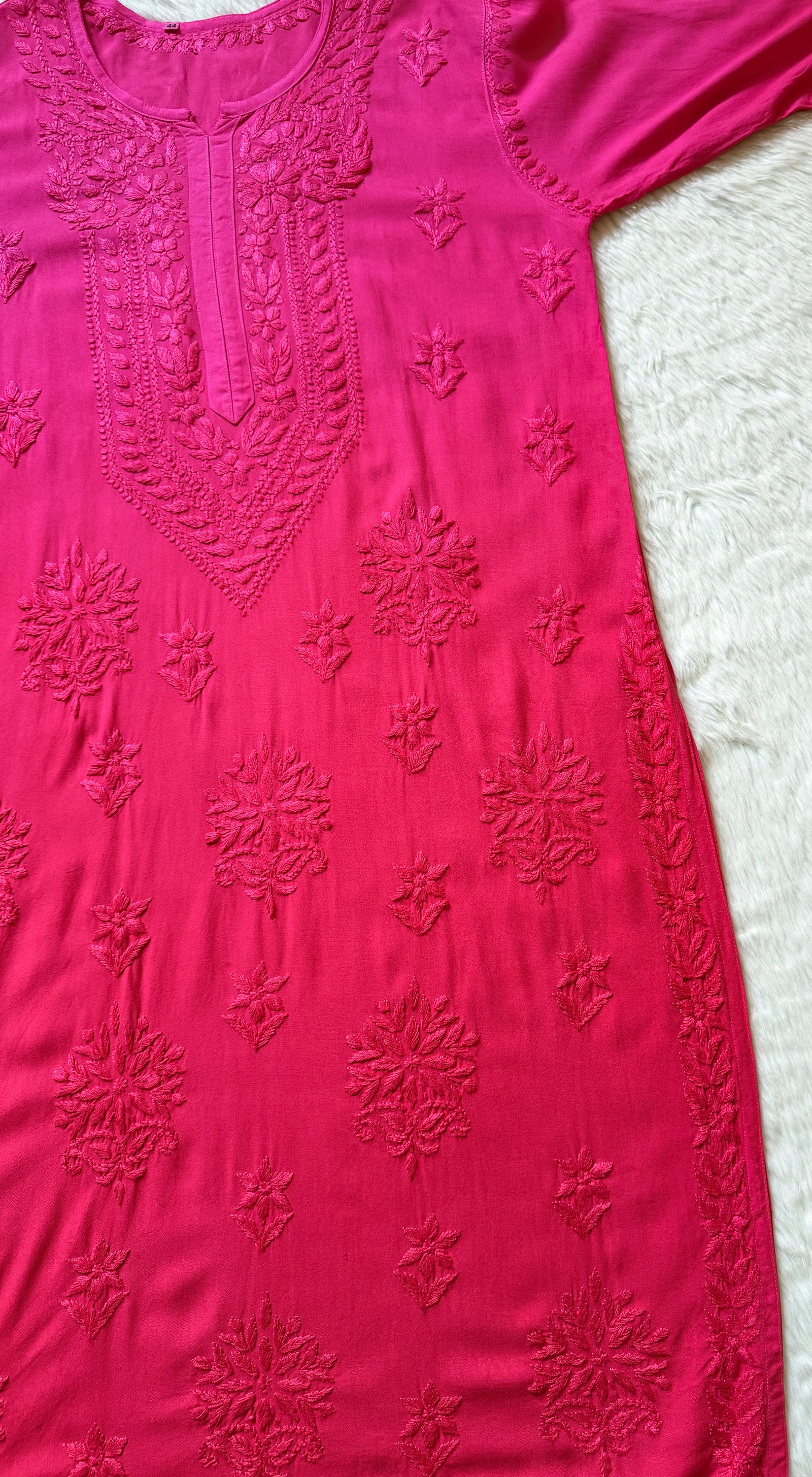 Leela Rose Pink Rayon Kurta Bottom Set with Self Chikankari Handwork
