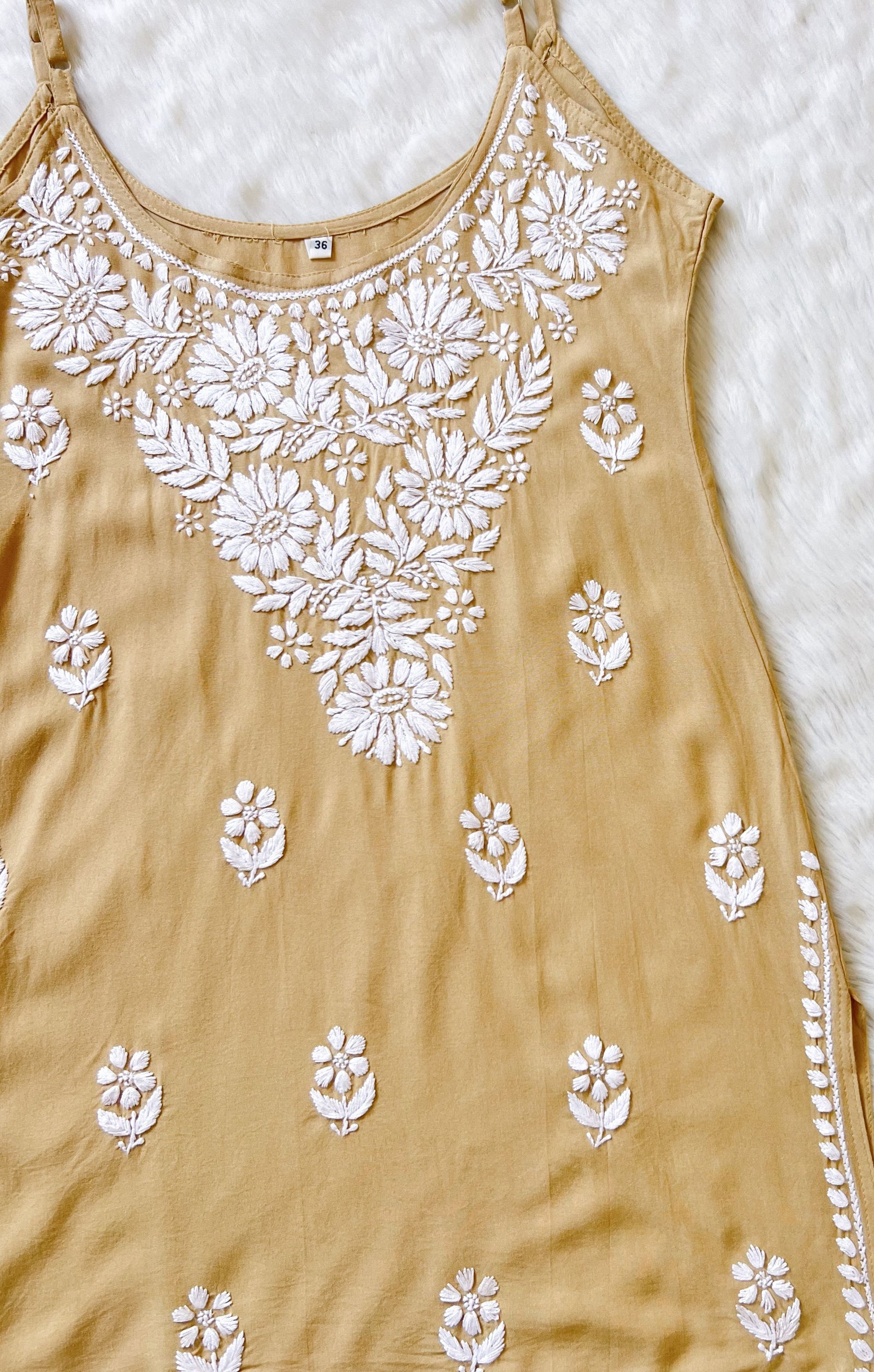 Lyla Beige Sleeveless Short Rayon Kurti