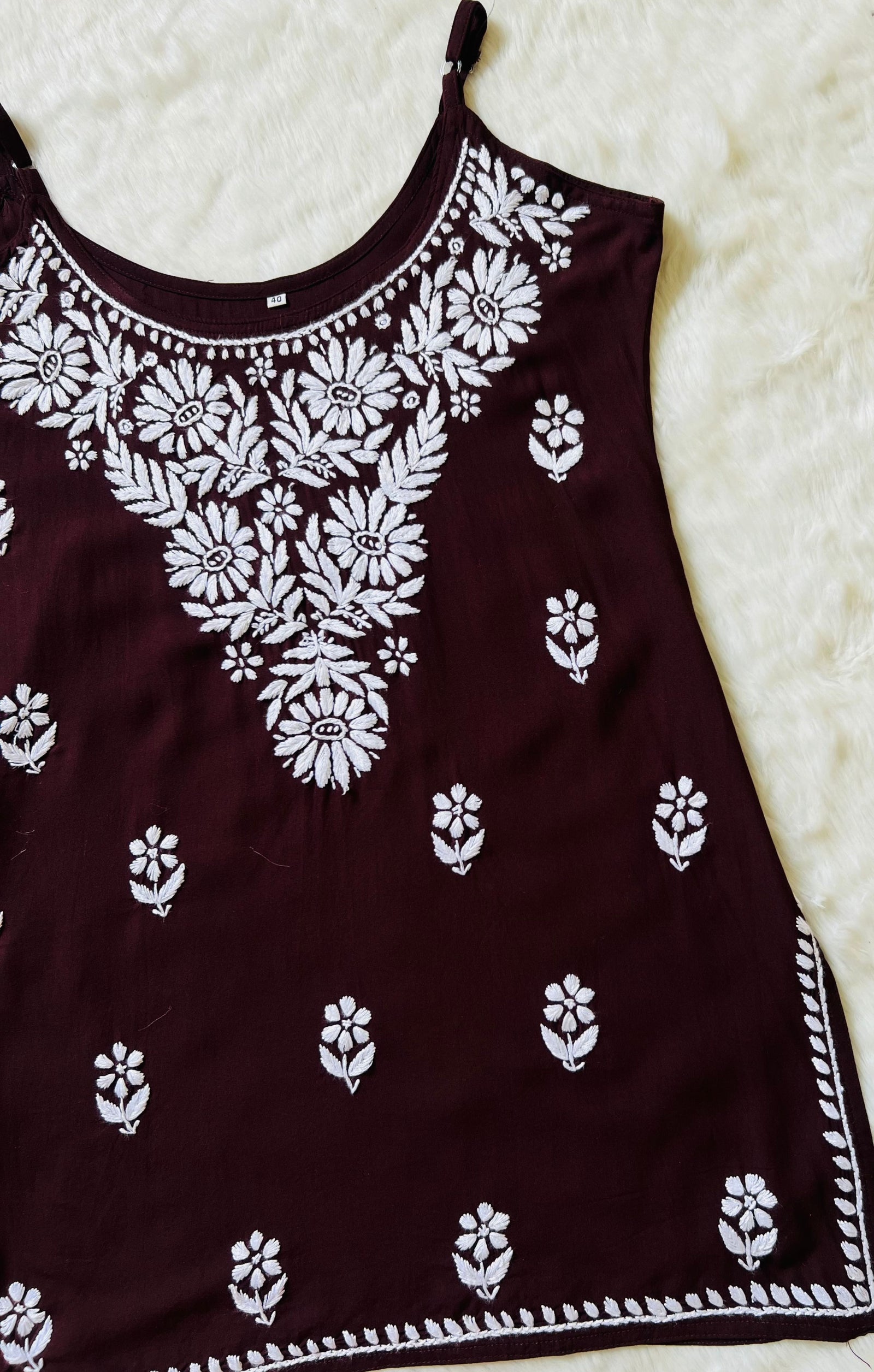 Lyla Brown Sleeveless Short Rayon Kurti