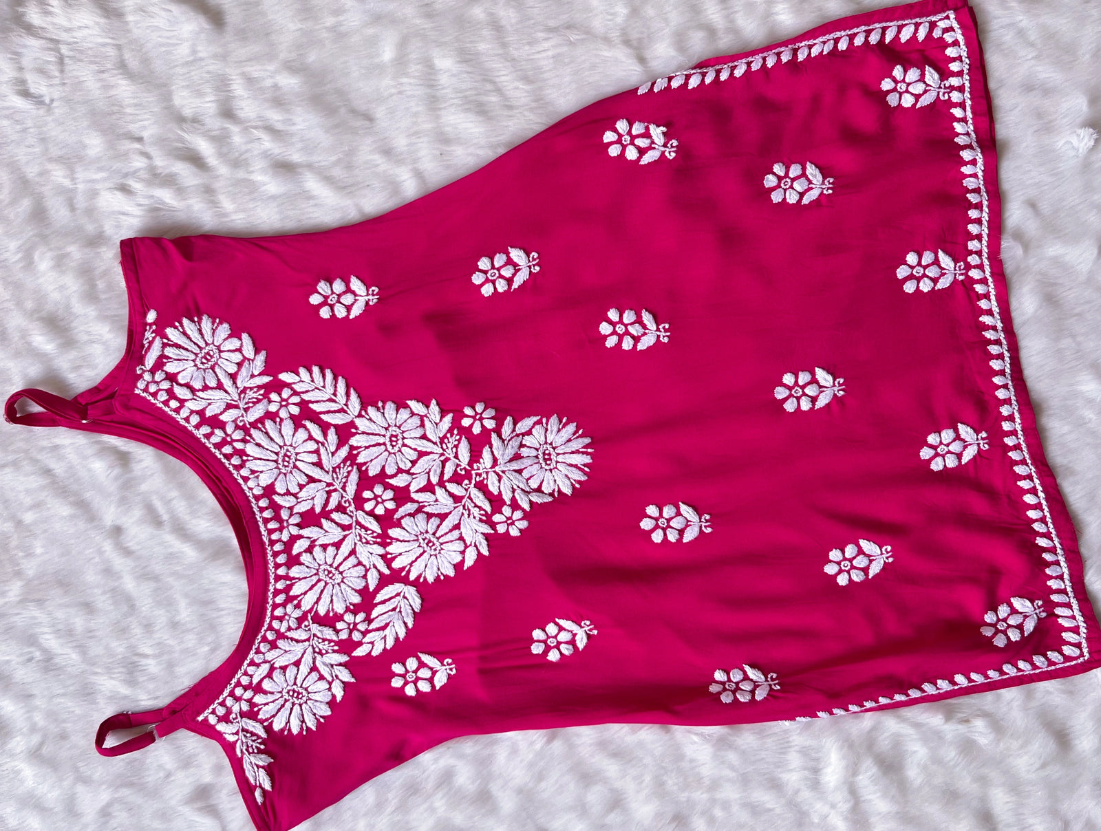 Lyla Hot Pink Sleeveless Short Rayon Kurti