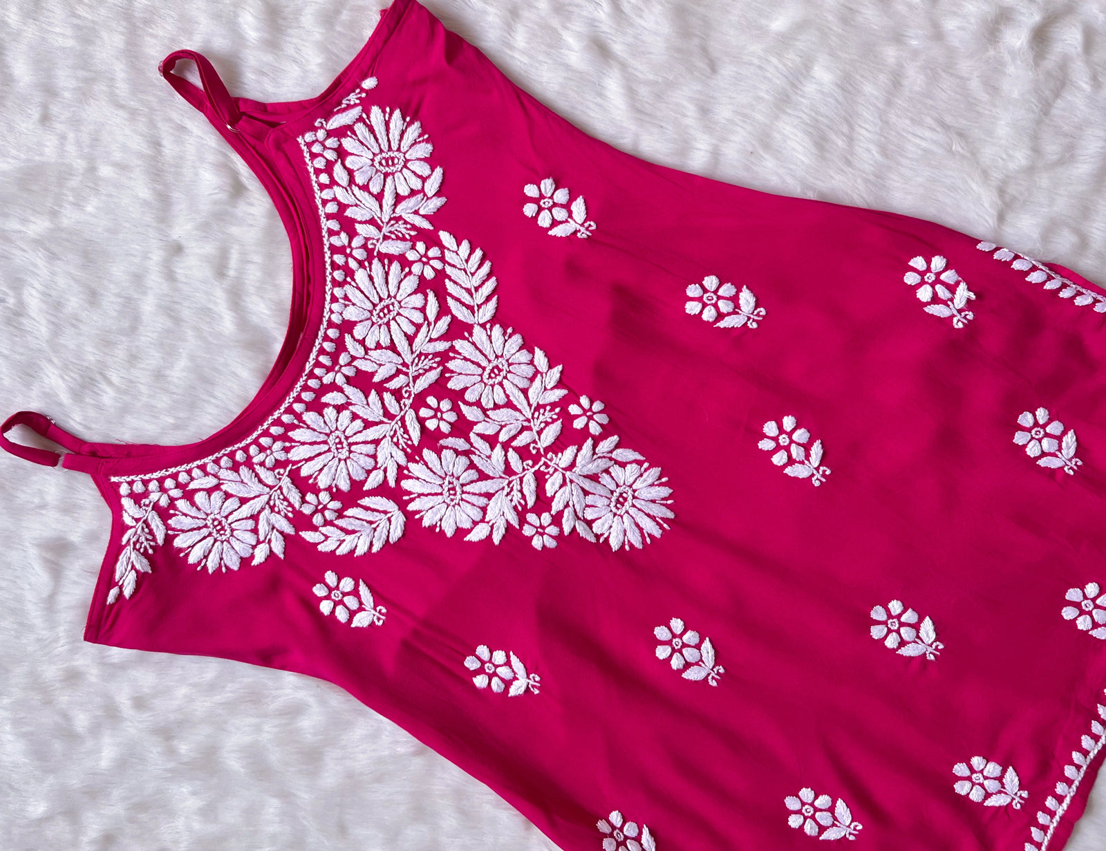 Lyla Hot Pink Sleeveless Short Rayon Kurti