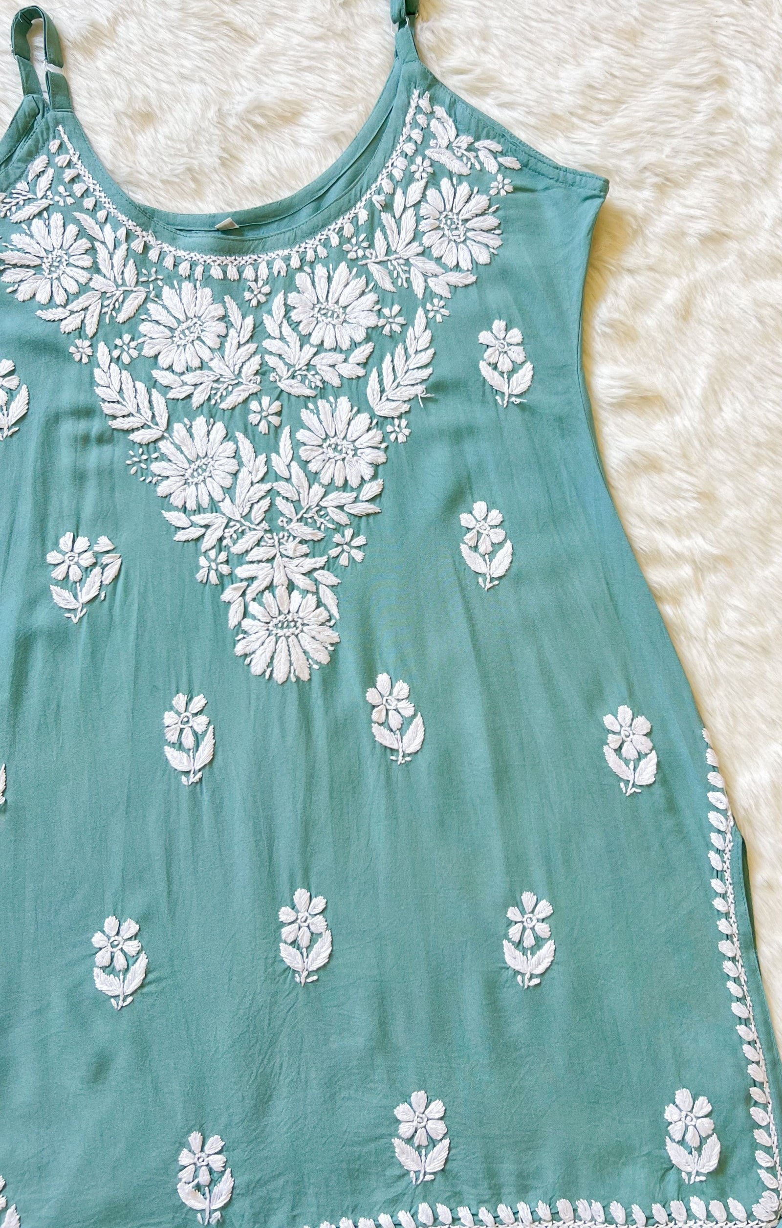 Lyla Misty Teal Sleeveless Short Rayon Kurti