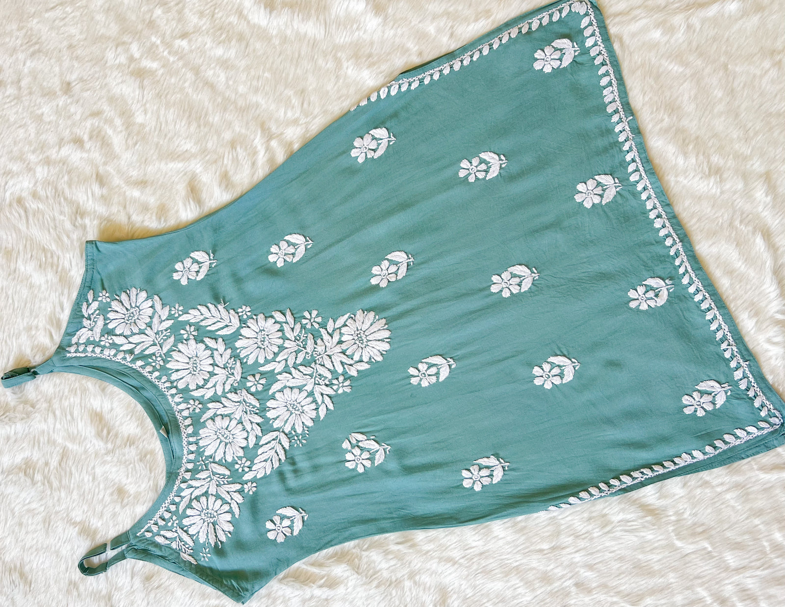 Lyla Misty Teal Sleeveless Short Rayon Kurti