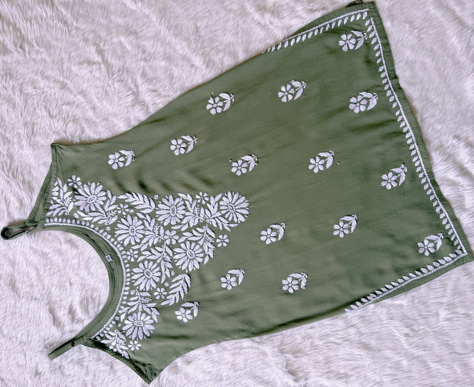 Lyla Moss Green Sleeveless Short Rayon Kurti