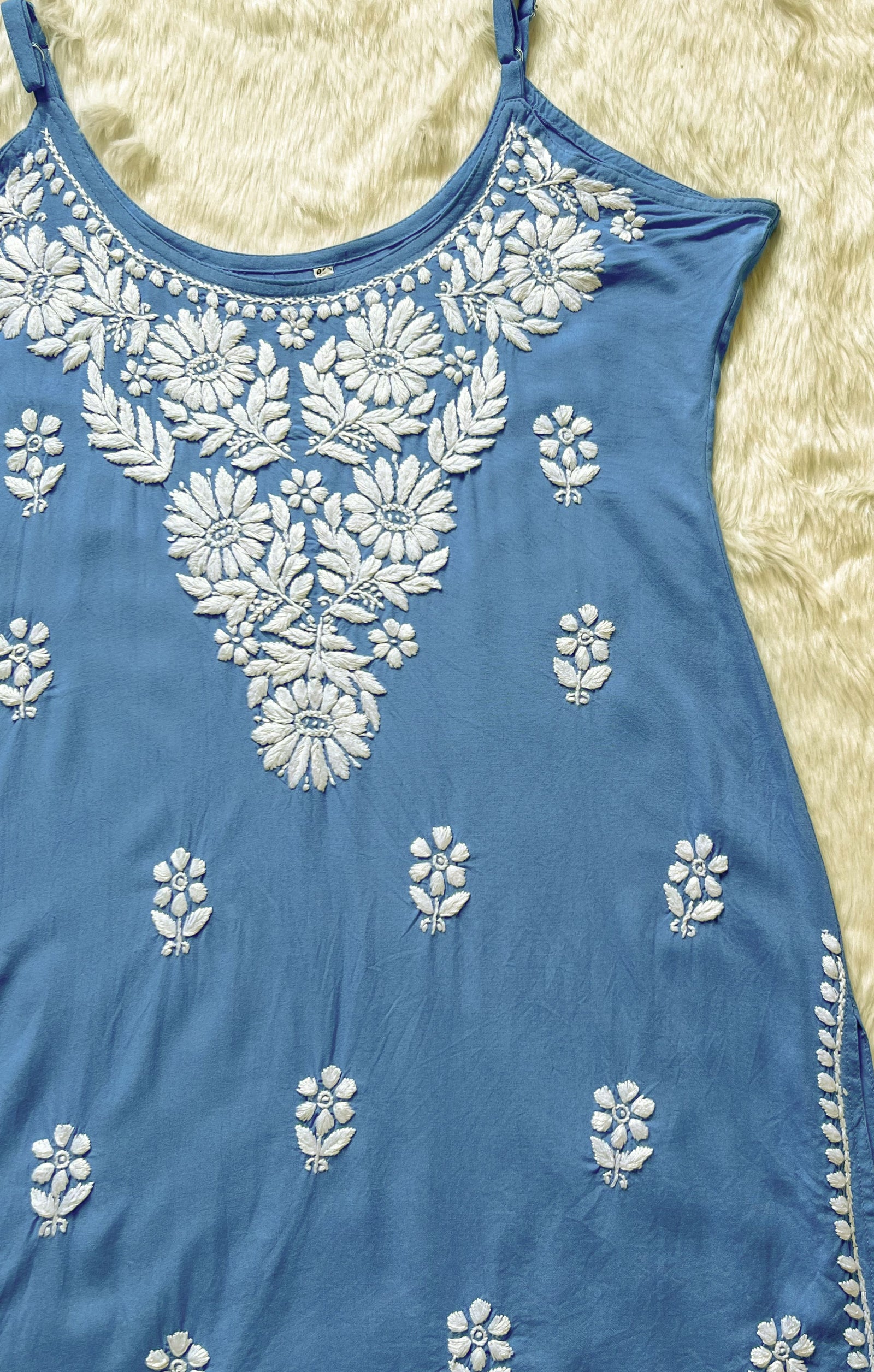 Lyla Powder Blue Sleeveless Short Rayon Kurti