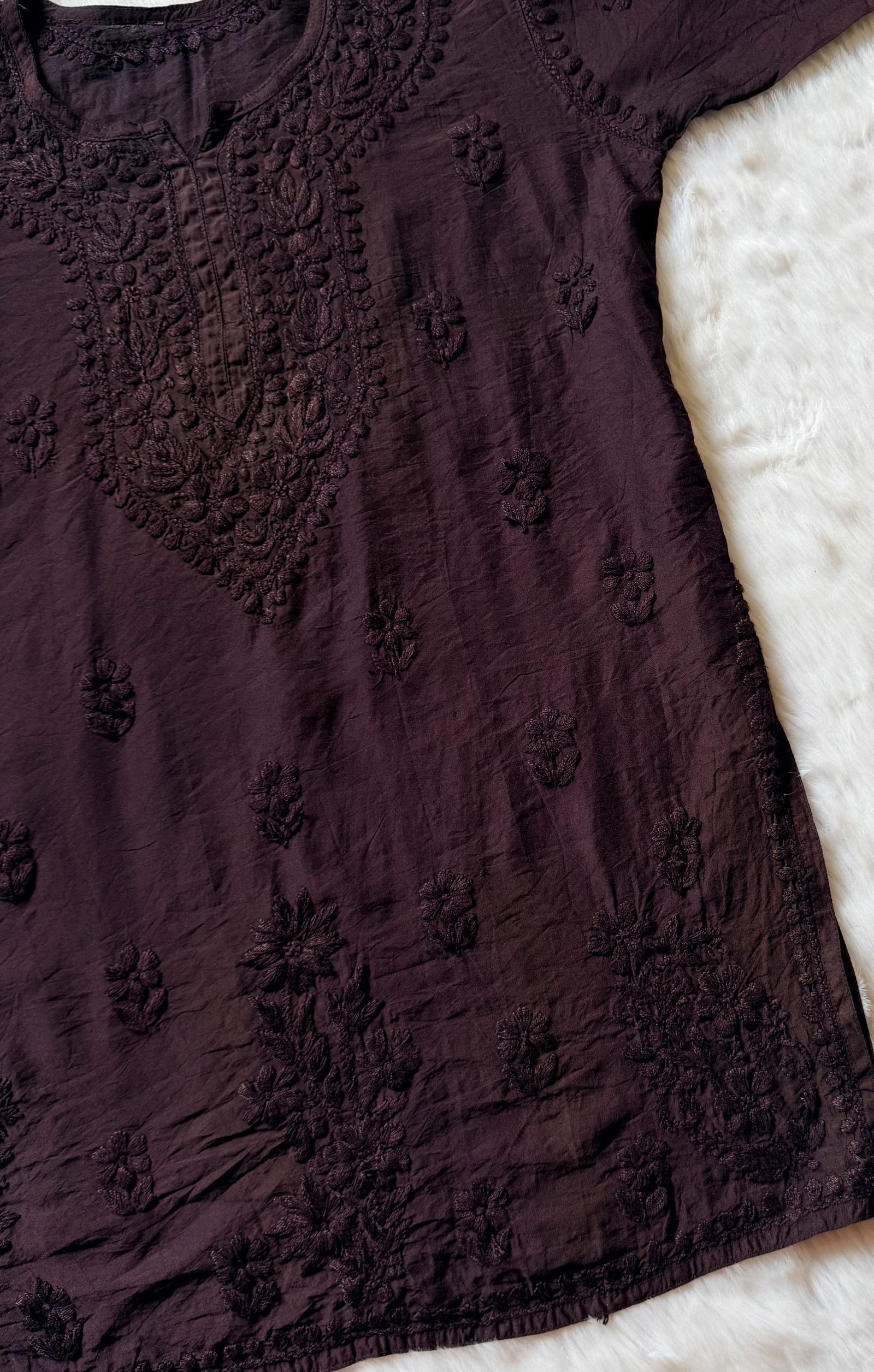 Maahi Mauve Purple Short Chanderi Chikankari Kurti