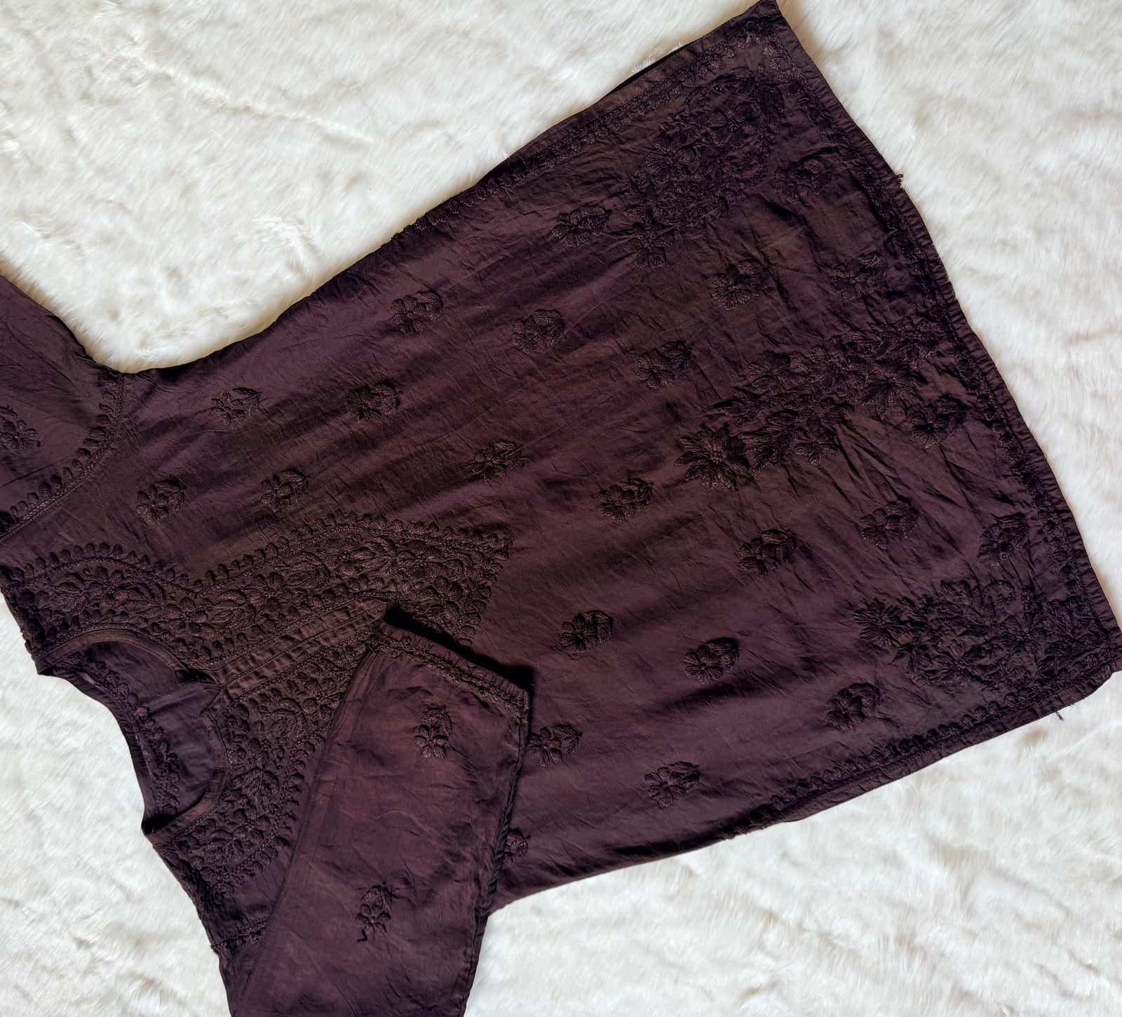 Maahi Mauve Purple Short Chanderi Chikankari Kurti