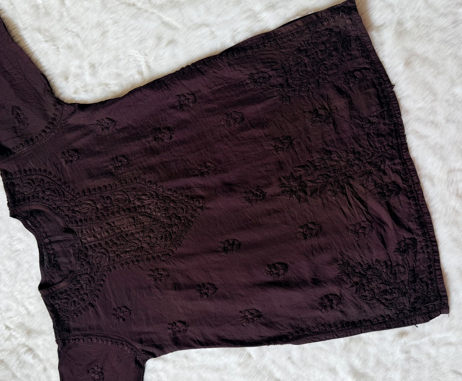 Maahi Mauve Purple Short Chanderi Chikankari Kurti