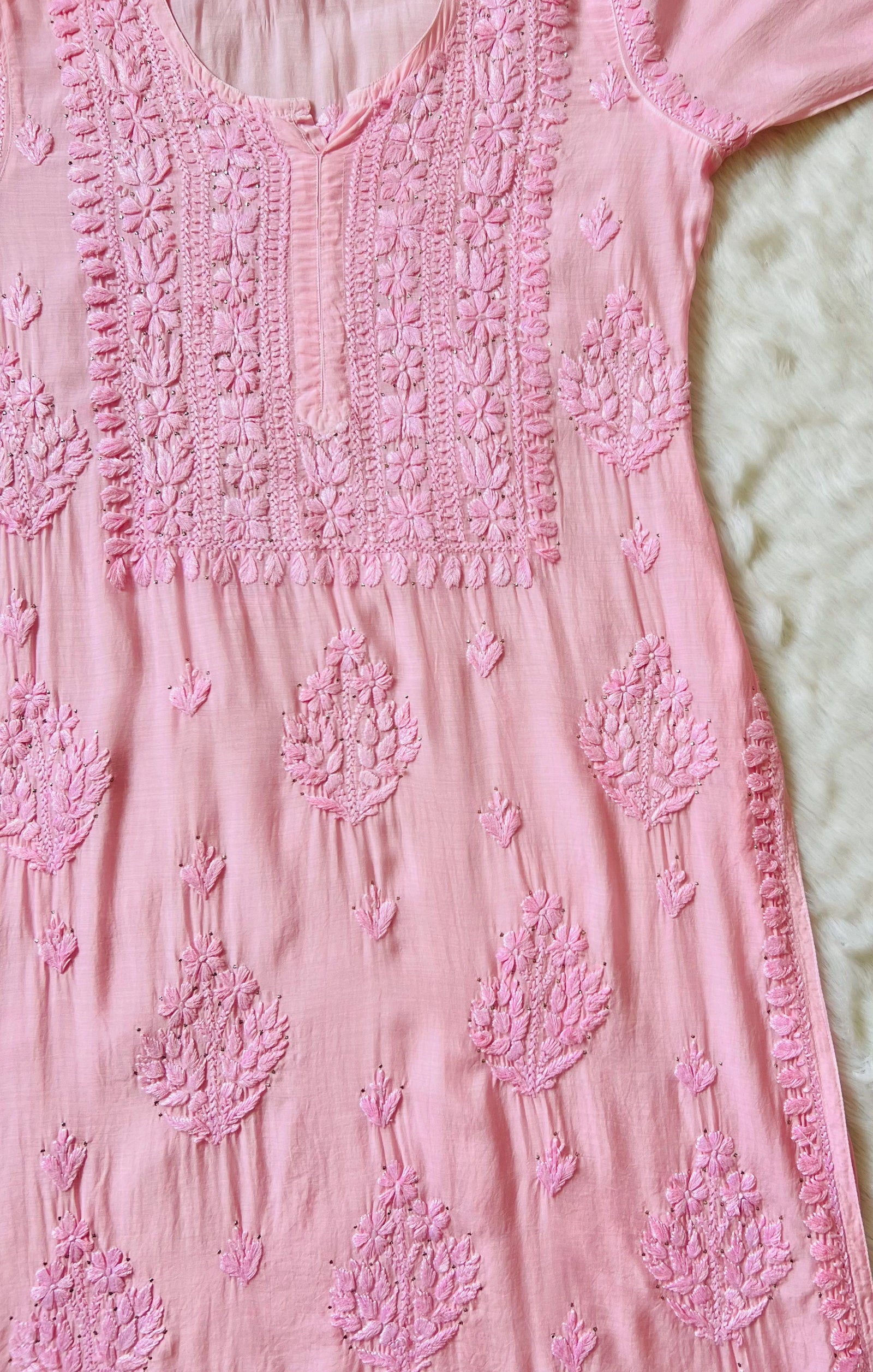 Maha Pink Muslin Kurta with Mukesh & Chikankari Handwork