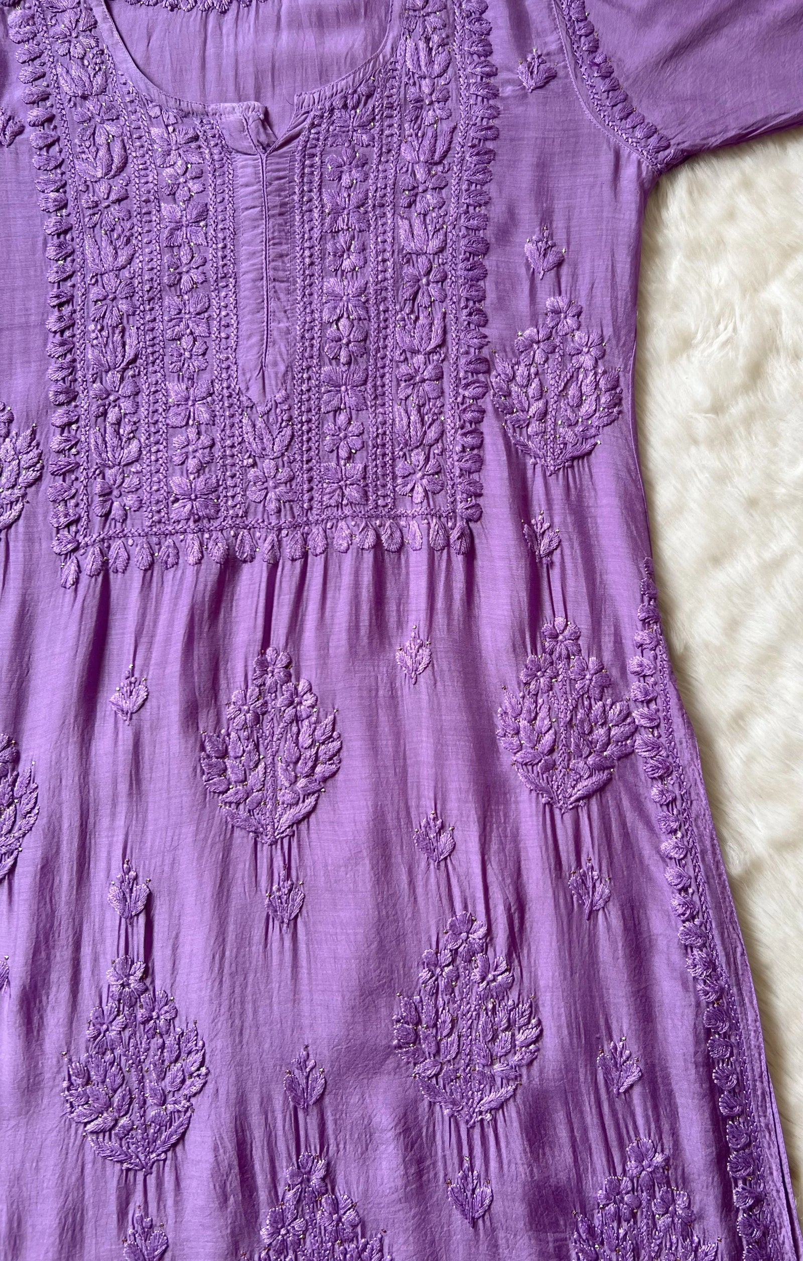 Maha Purple Muslin Kurta with Mukesh & Chikankari Handwork
