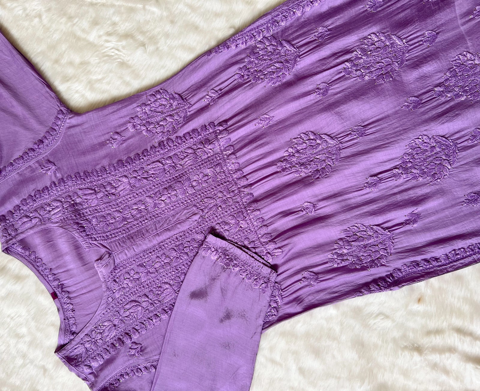 Maha Purple Muslin Kurta with Mukesh & Chikankari Handwork