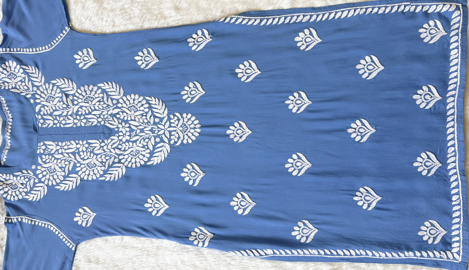 Mahi Blue Long Rayon Chikankari Kurta