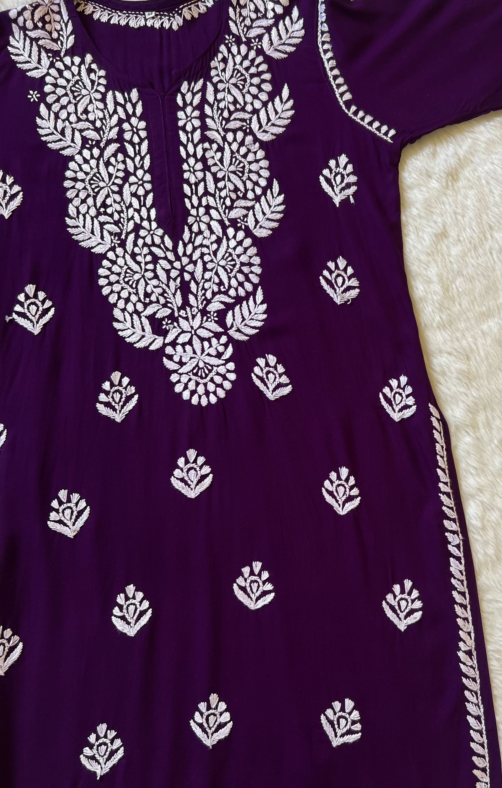 Mahi Dark Purple Long Rayon Chikankari Kurta