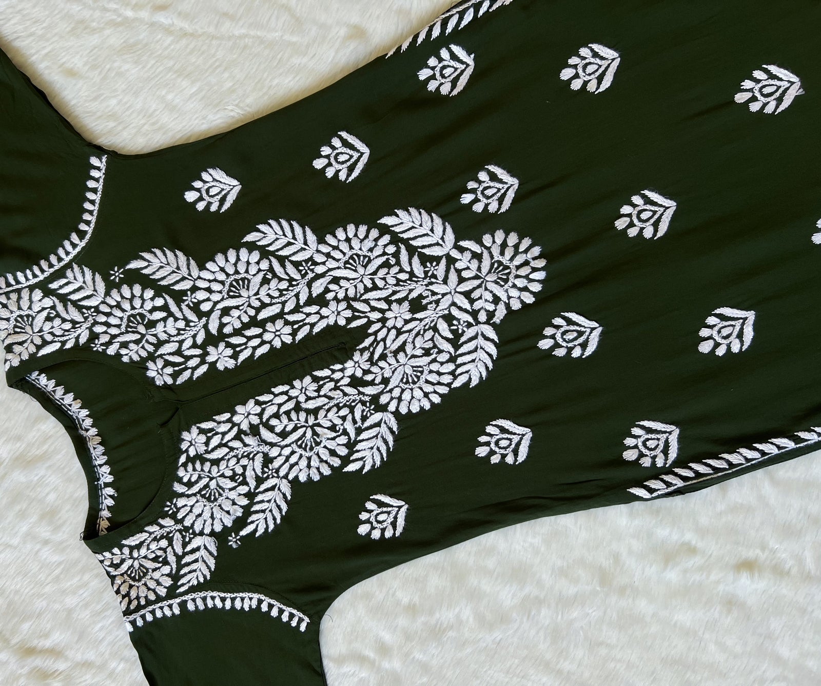 Mahi Forest Green Long Rayon Chikankari Kurta