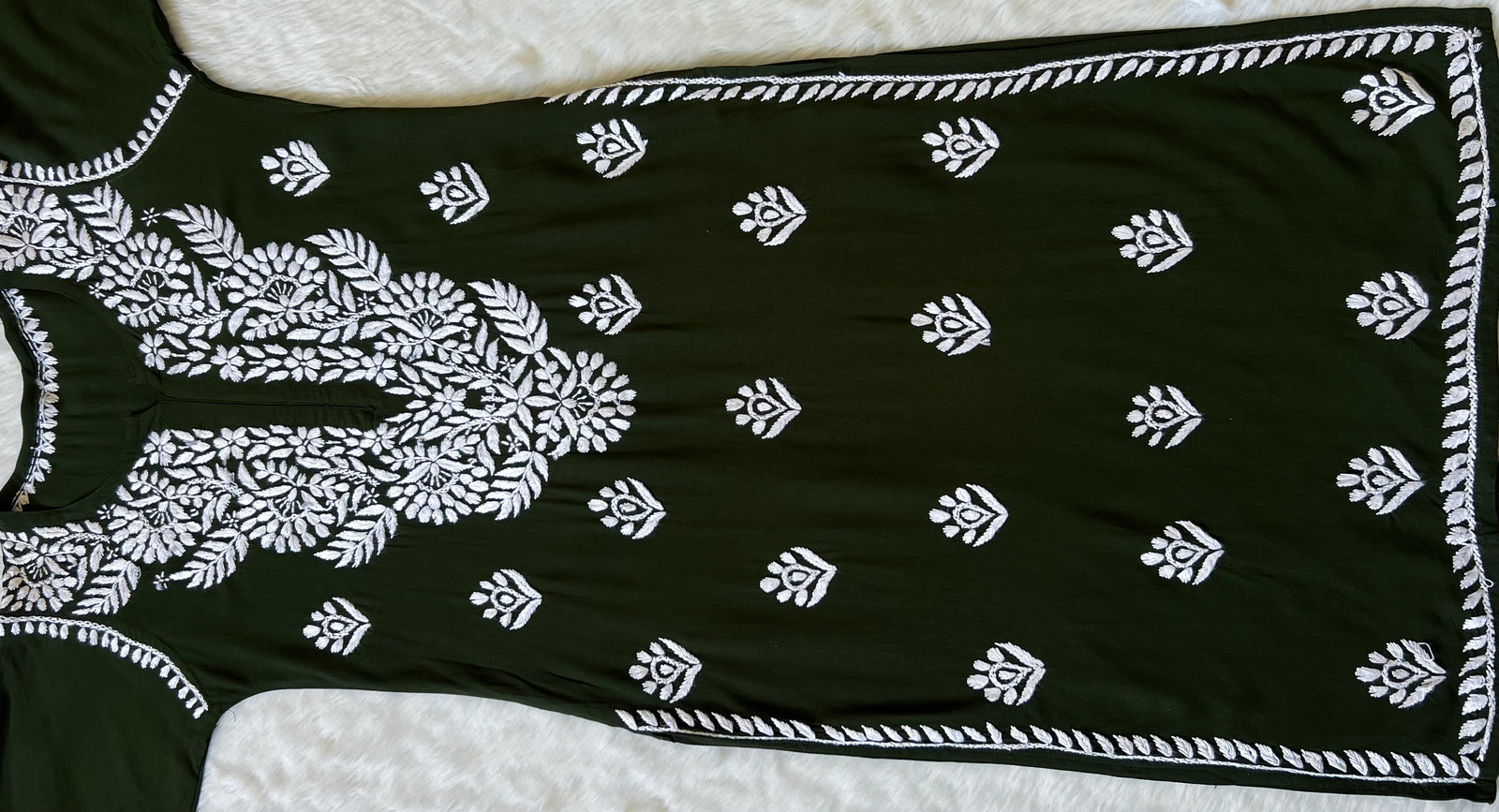 Mahi Forest Green Long Rayon Chikankari Kurta