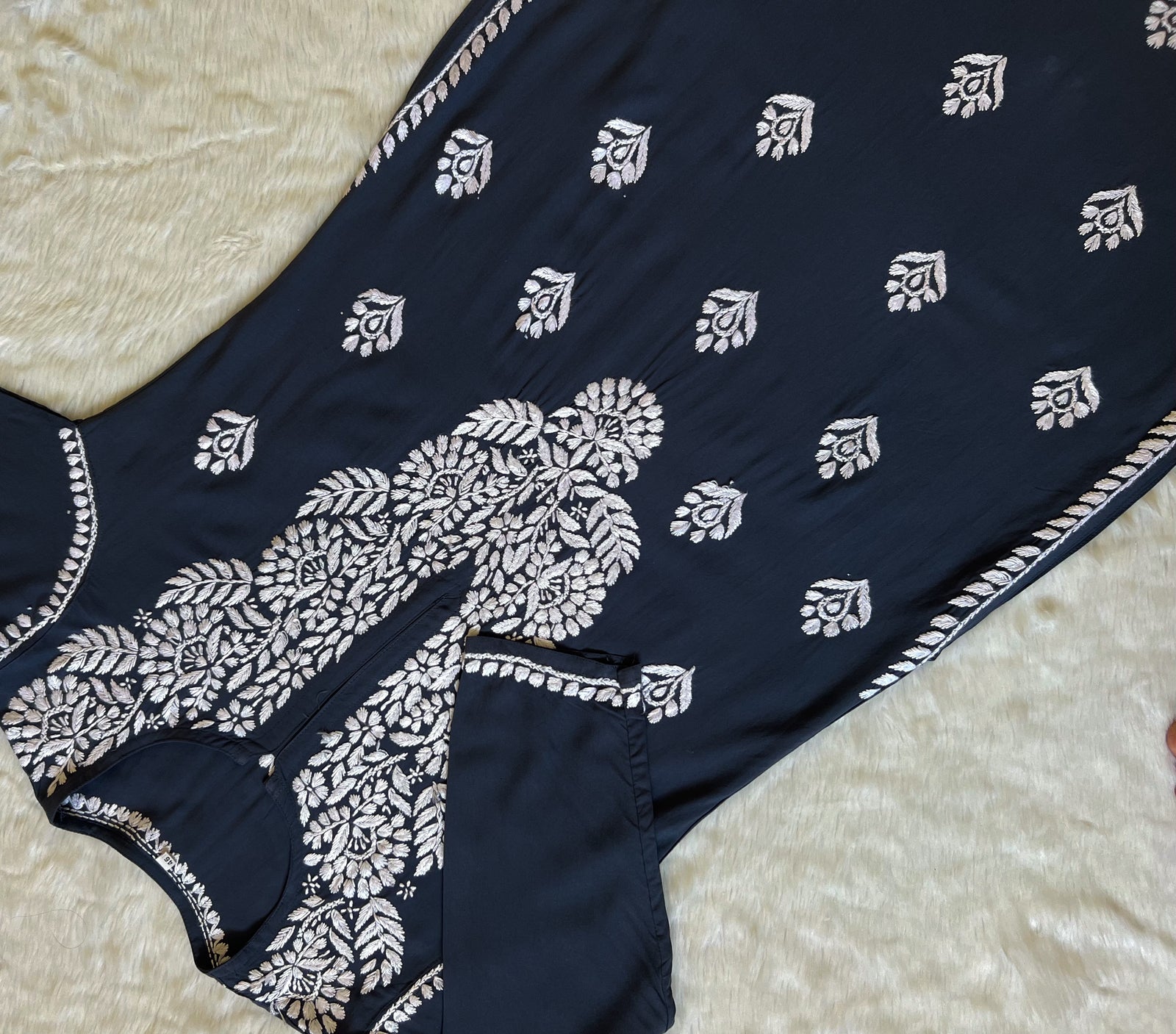 Mahi Grey Long Rayon Chikankari Kurta