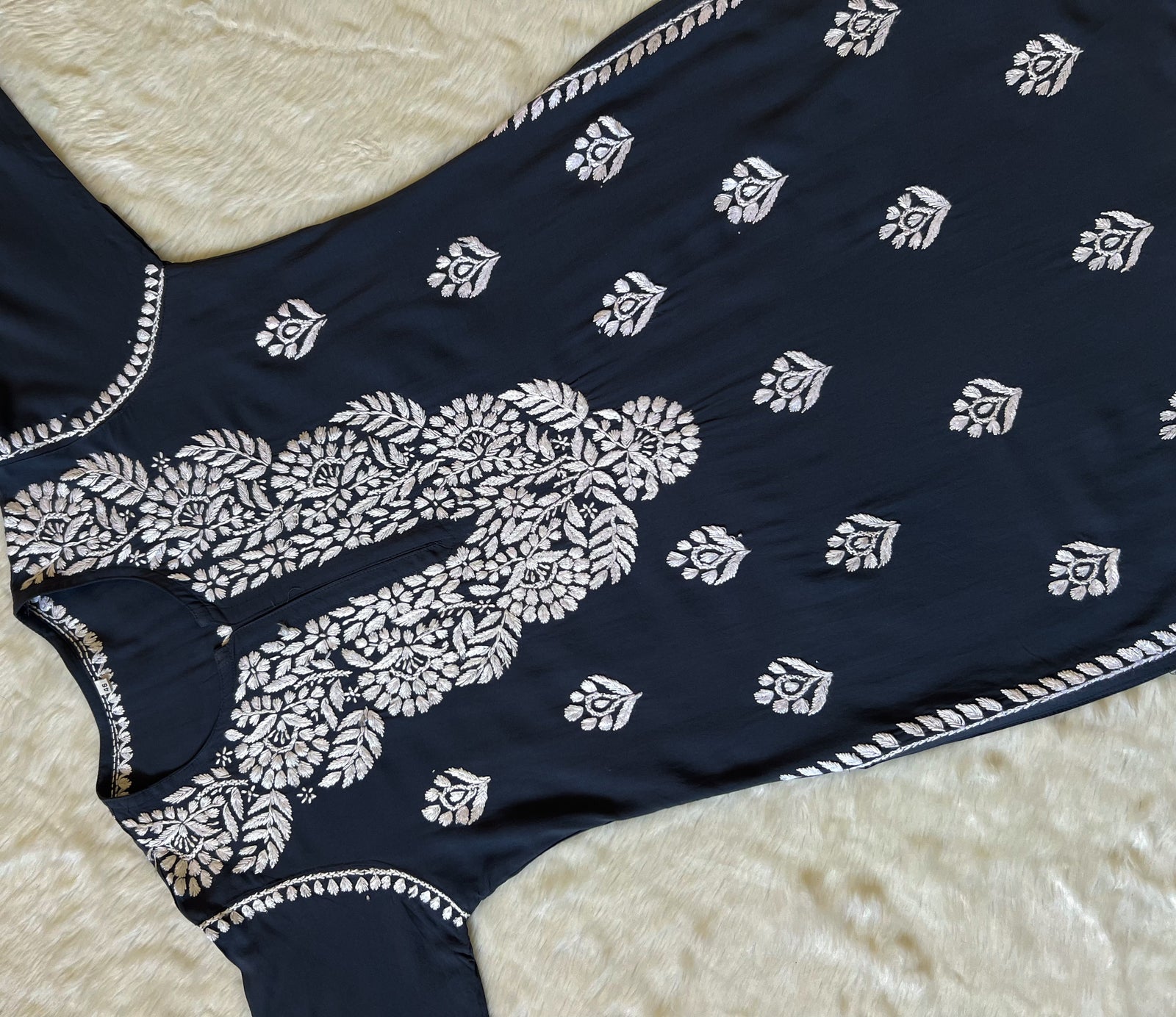 Mahi Grey Long Rayon Chikankari Kurta