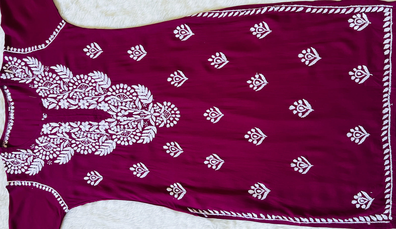 Mahi Magenta Long Rayon Chikankari Kurta