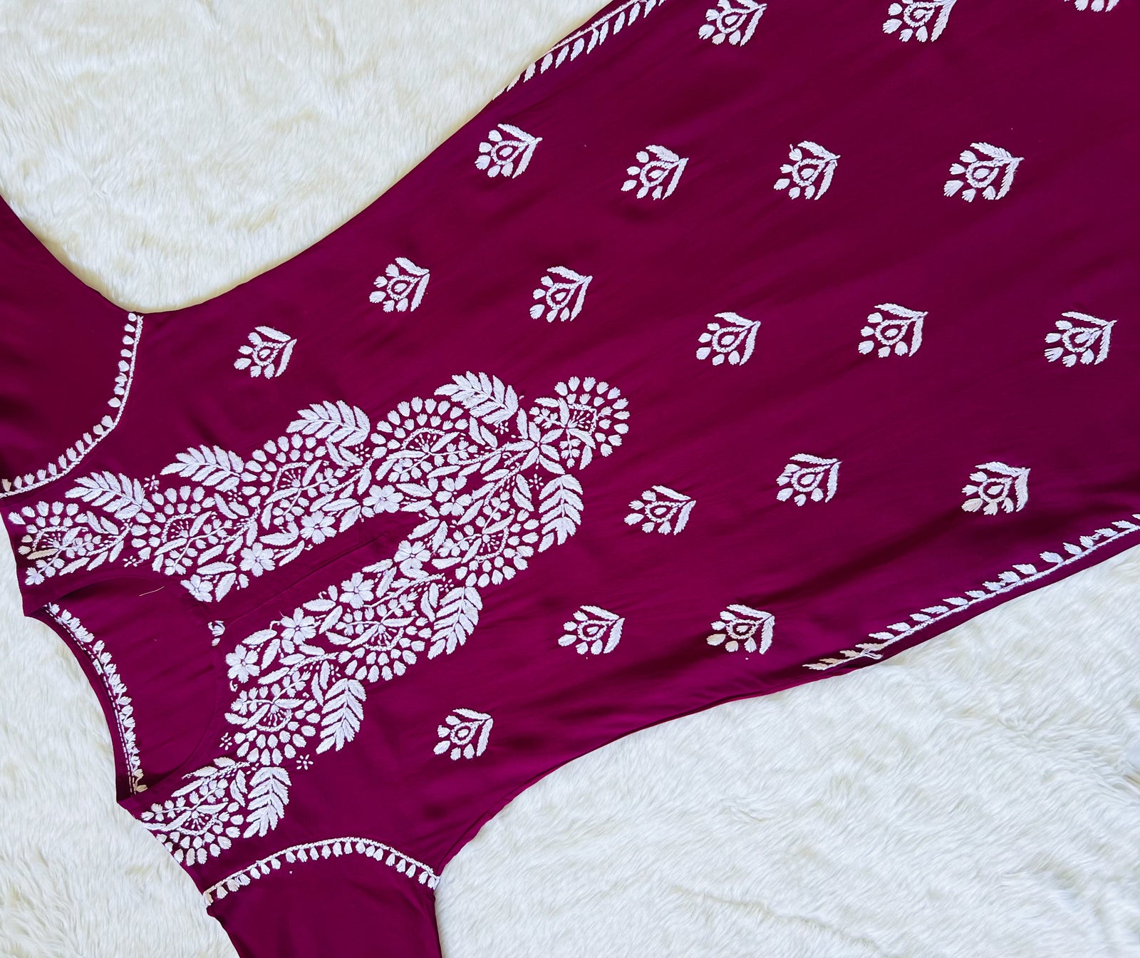 Mahi Magenta Long Rayon Chikankari Kurta