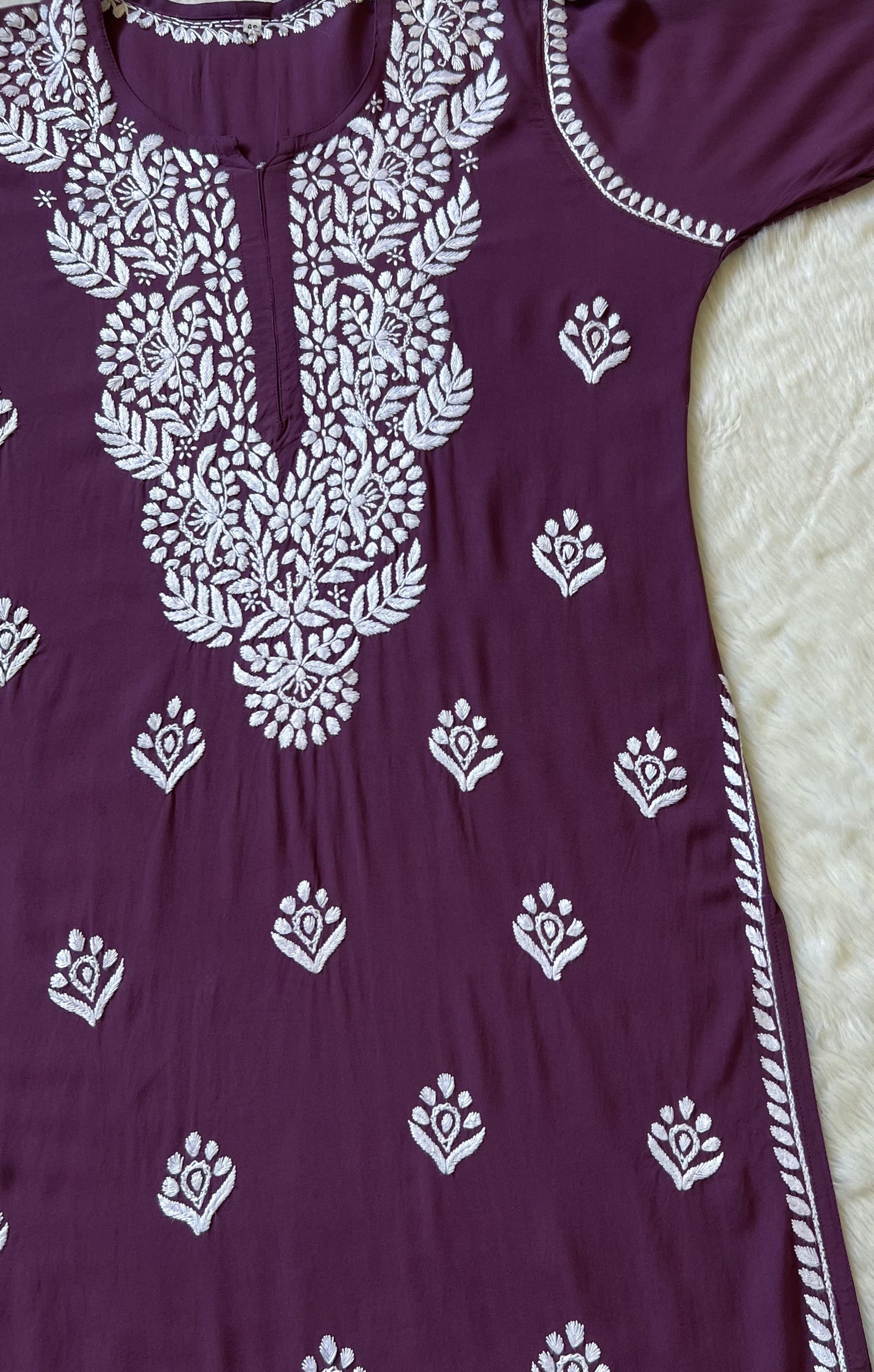 Mahi Mauve Purple Long Rayon Chikankari Kurta