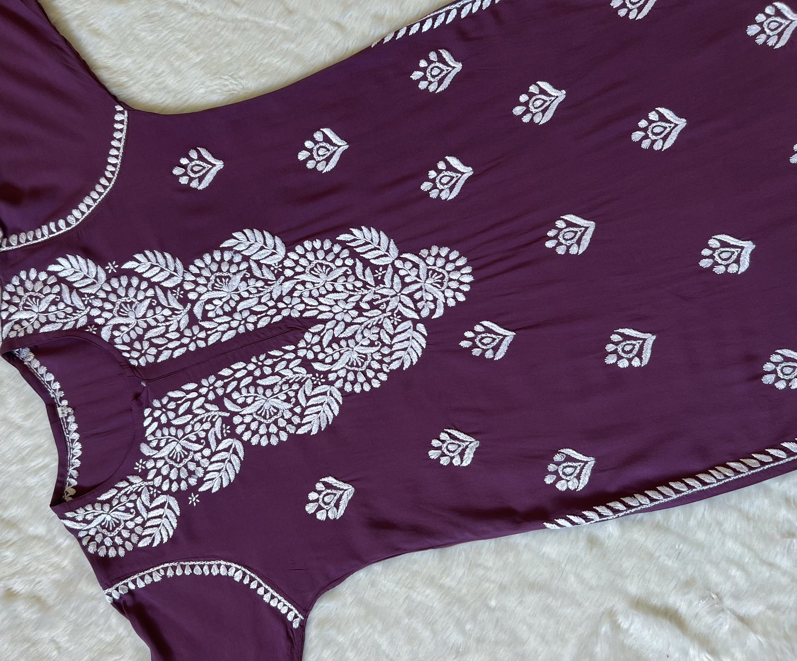 Mahi Mauve Purple Long Rayon Chikankari Kurta
