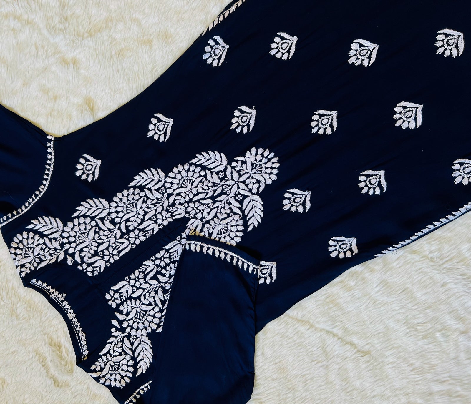 Mahi Navy Blue Long Rayon Chikankari Kurta