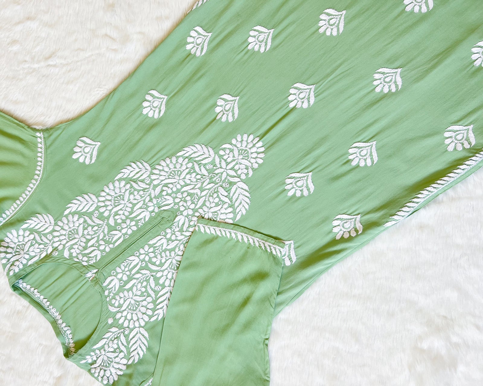 Mahi Pastel Green Long Rayon Chikankari Kurta