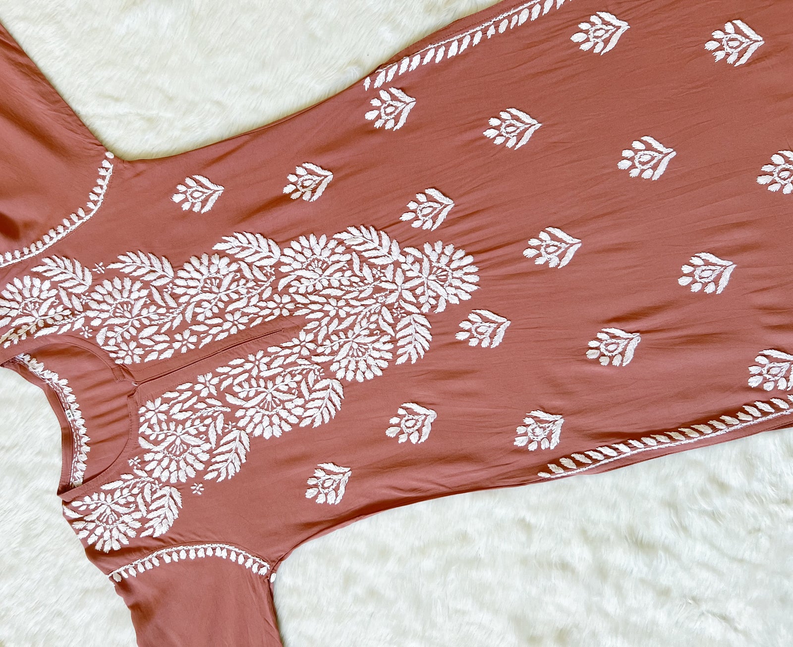 Mahi Rose Brown Long Rayon Chikankari Kurta