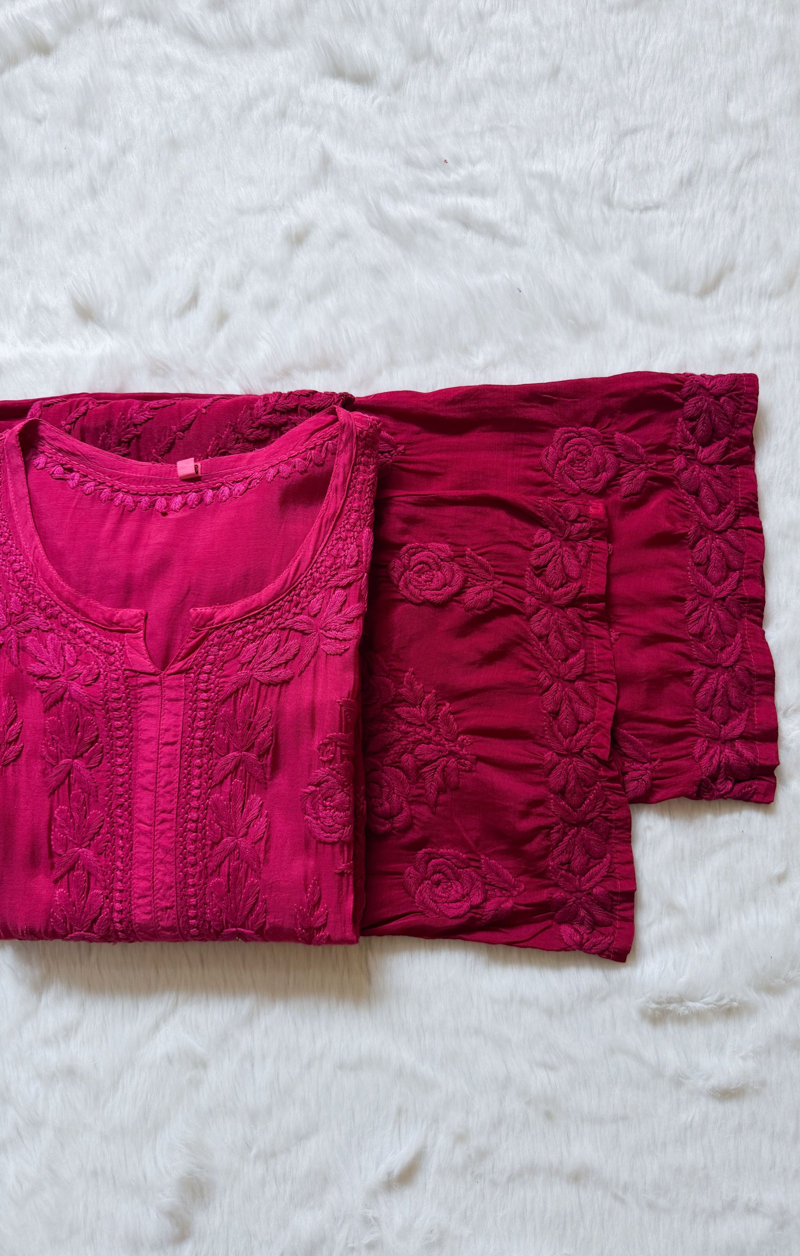 Mira Berry Pink 3D Chikankari Pure Muslin Silk Kurta Bottom Set