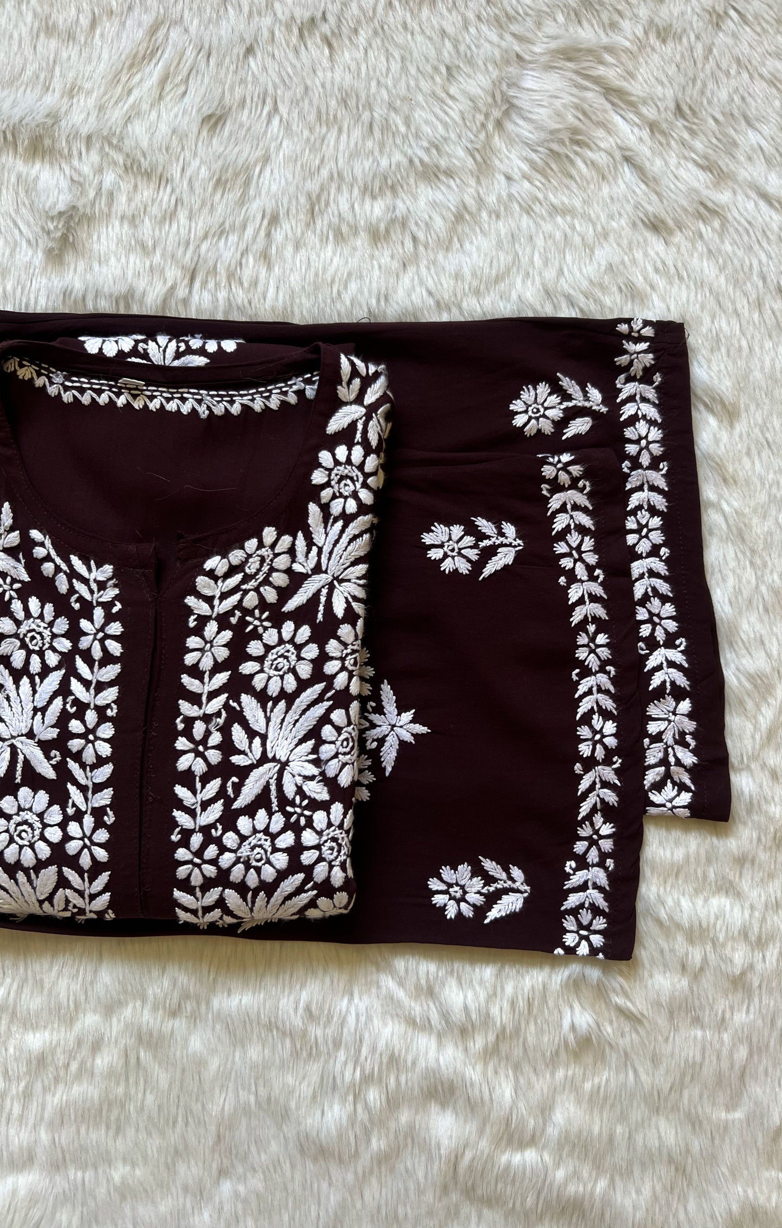 Mira Chocolate Brown Rayon Chikankari Handwork Set