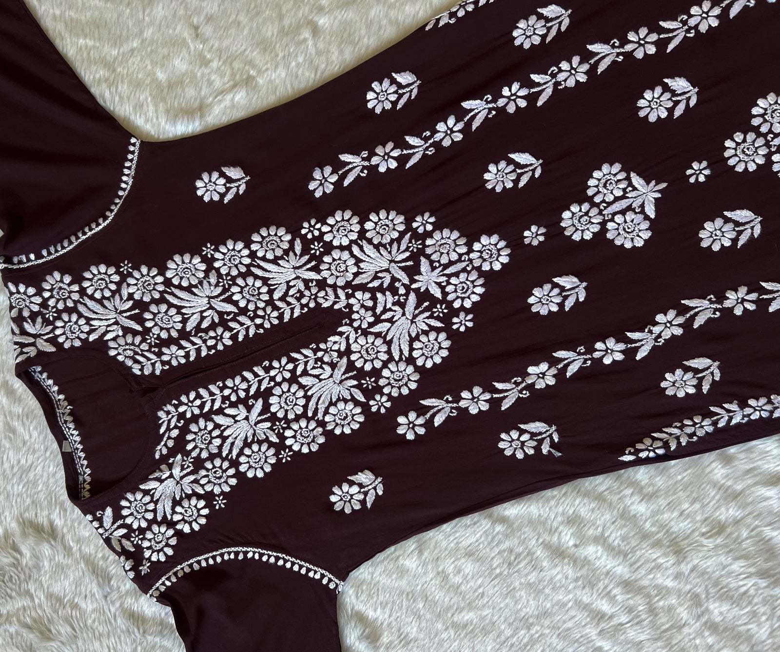 Mira Chocolate Brown Rayon Chikankari Handwork Set