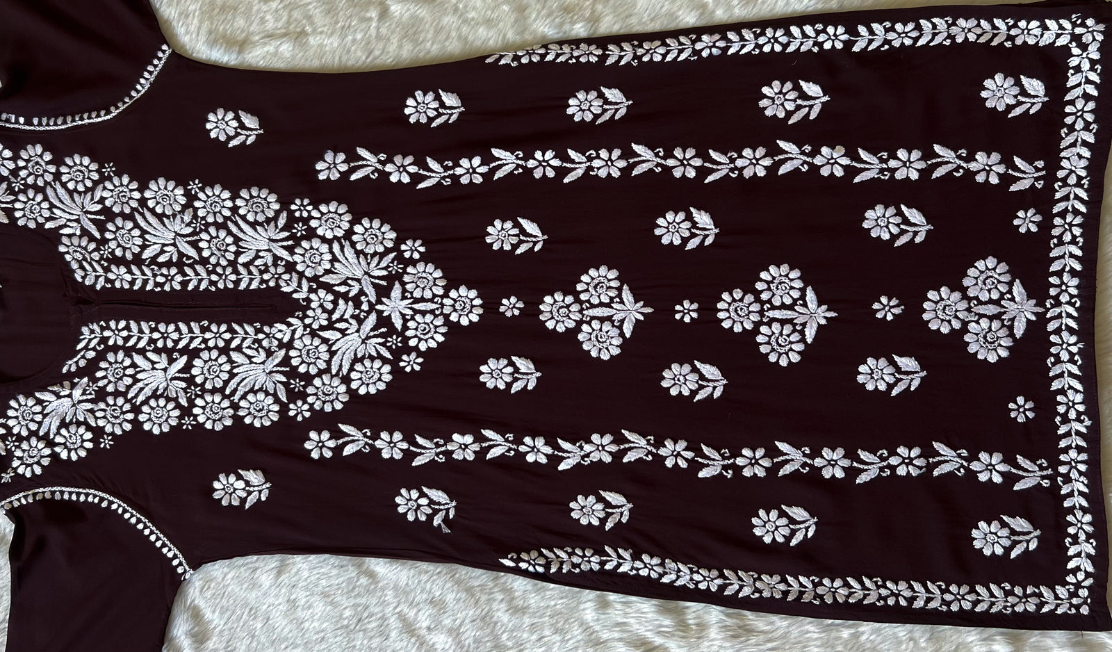 Mira Chocolate Brown Rayon Chikankari Handwork Set