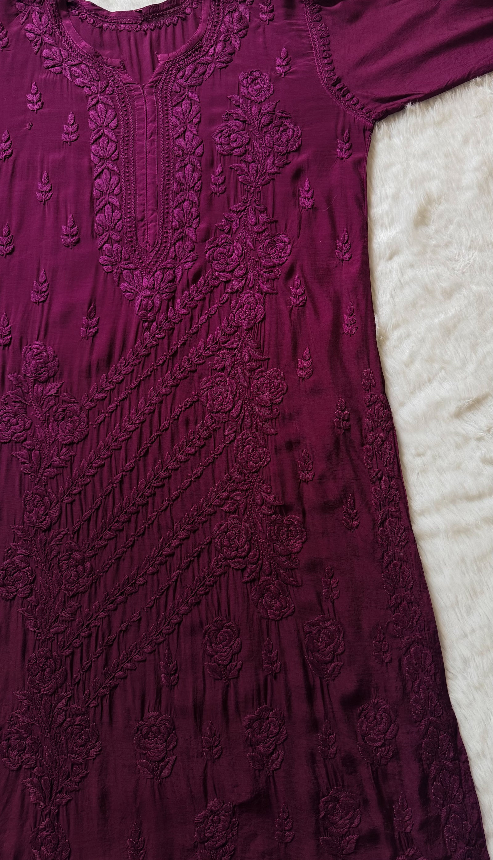 Mira Dark Purple 3D Chikankari Pure Muslin Silk Kurta Bottom Set