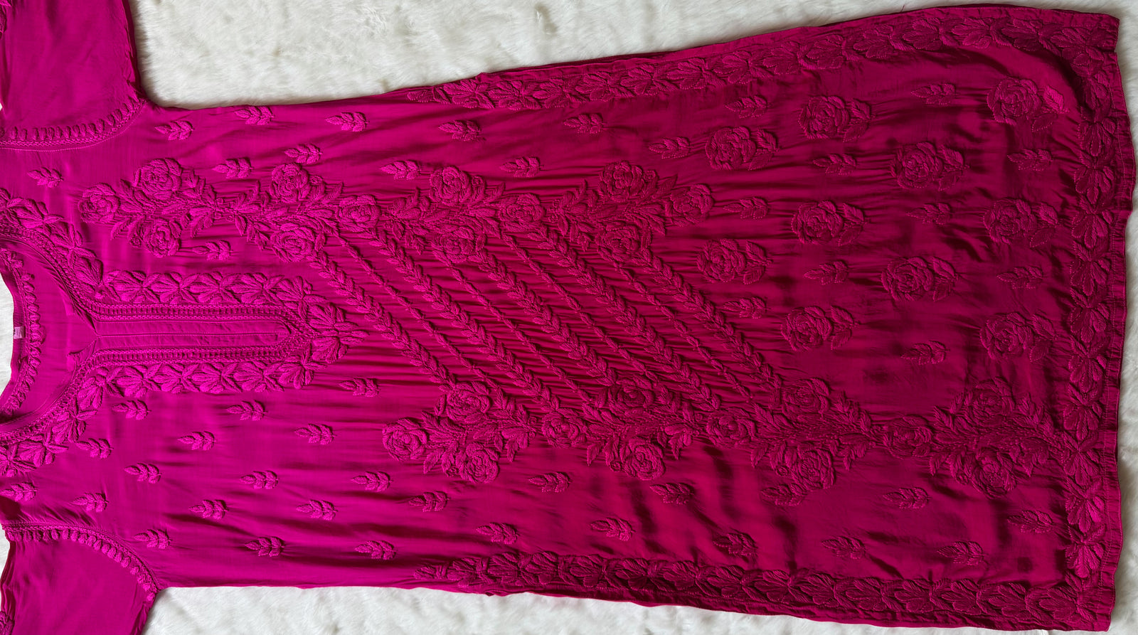 Mira Hot Pink 3D Chikankari Pure Muslin Silk Kurta Bottom Set