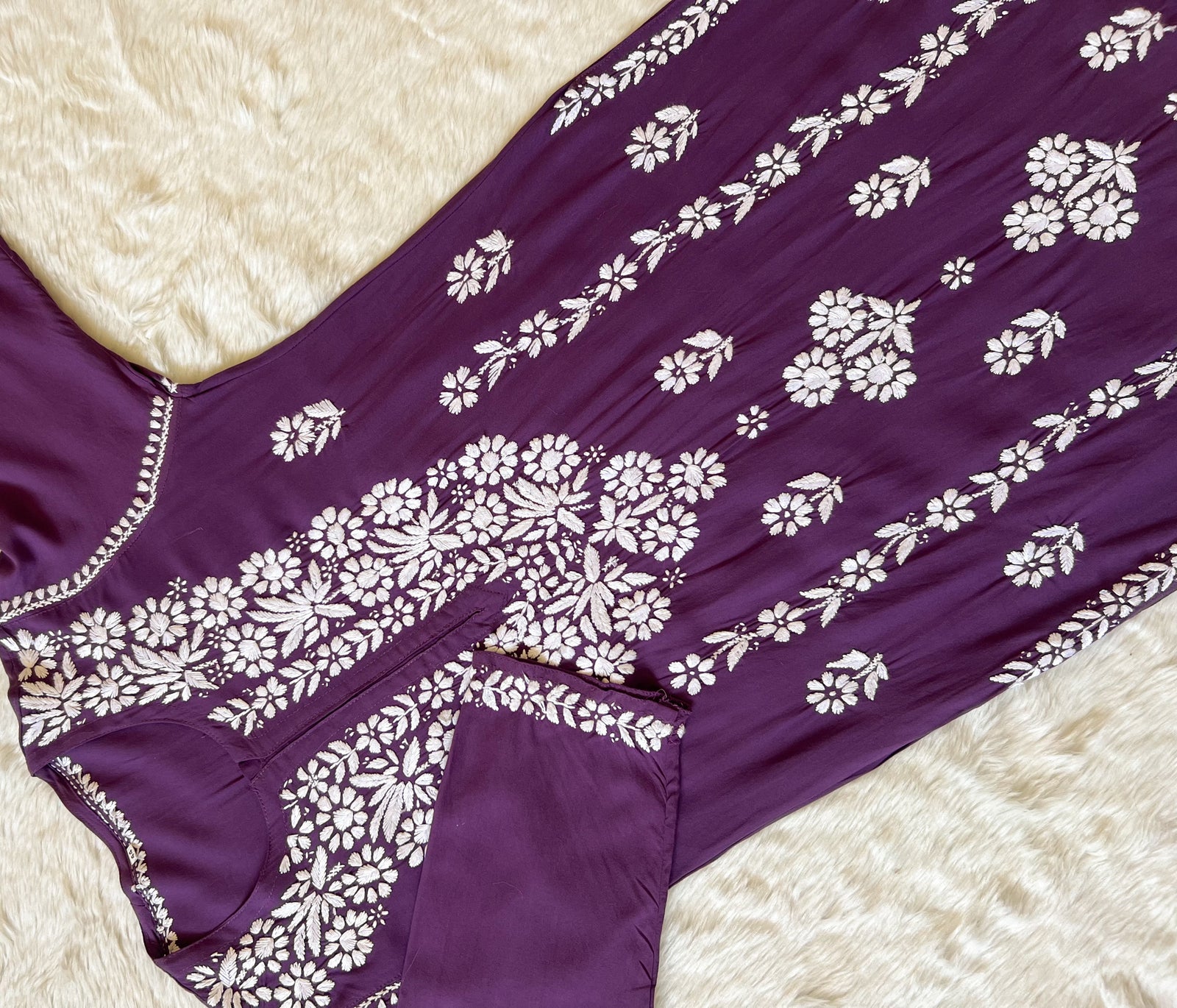 Mira Mauve Purple Rayon Chikankari Handwork Set