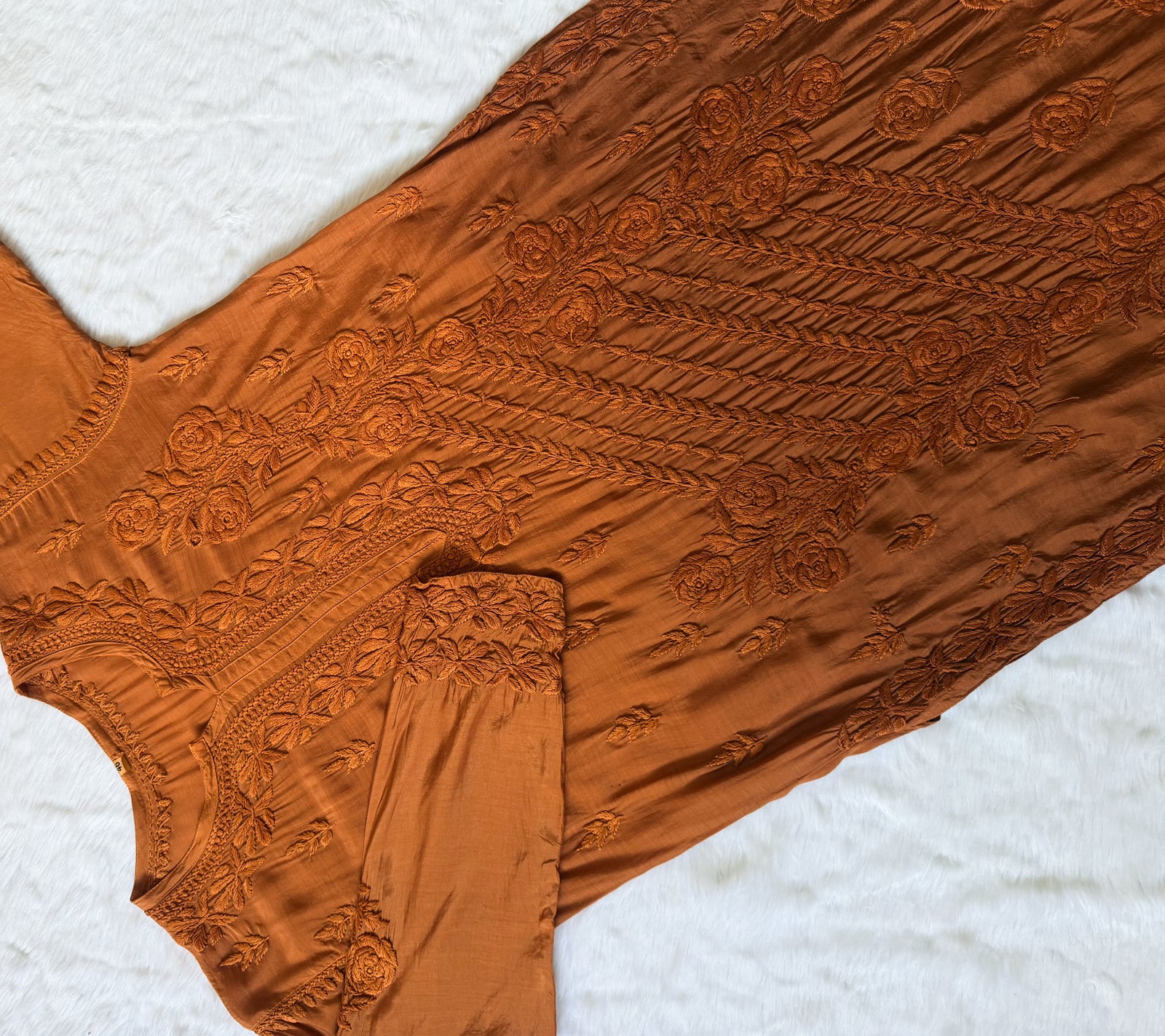Mira Mustard 3D Chikankari Pure Muslin Silk Kurta Bottom Set