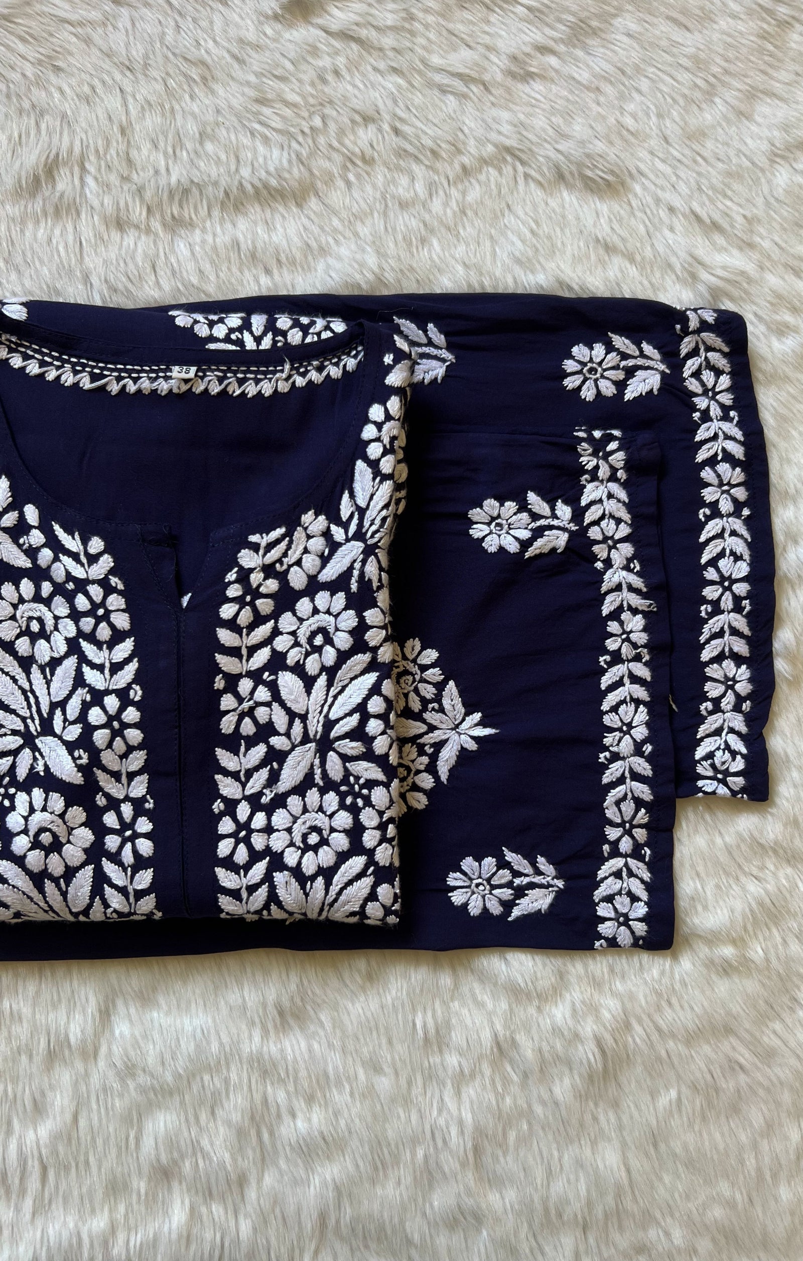Mira Navy Blue Rayon Chikankari Handwork Set