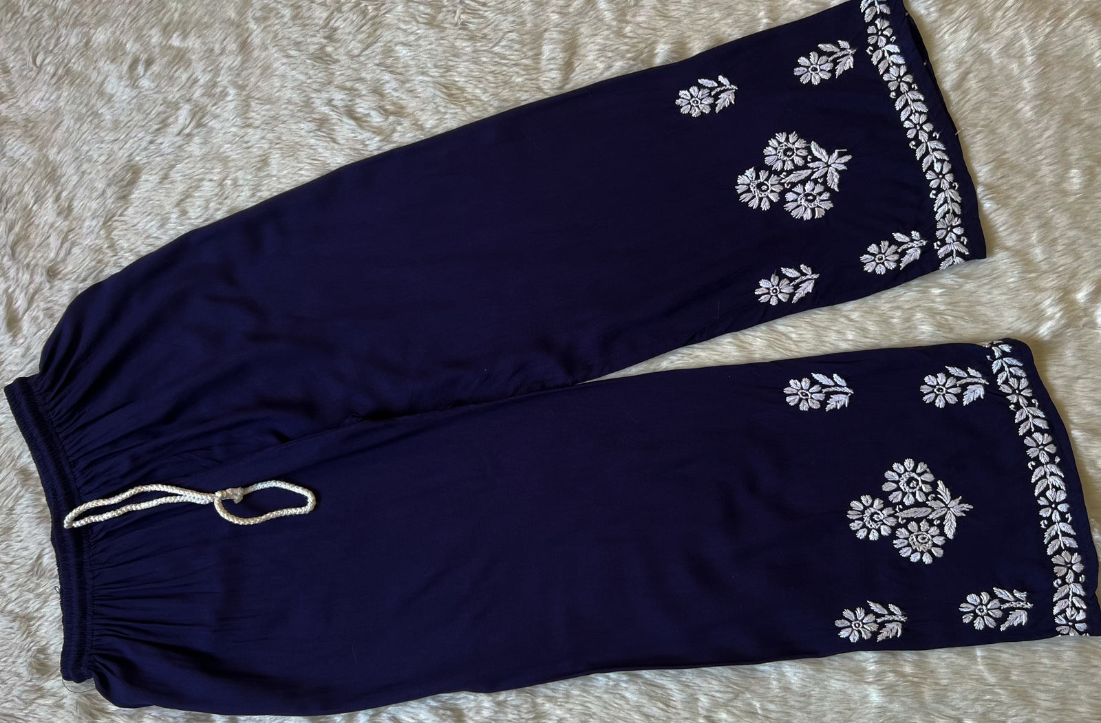 Mira Navy Blue Rayon Chikankari Handwork Set